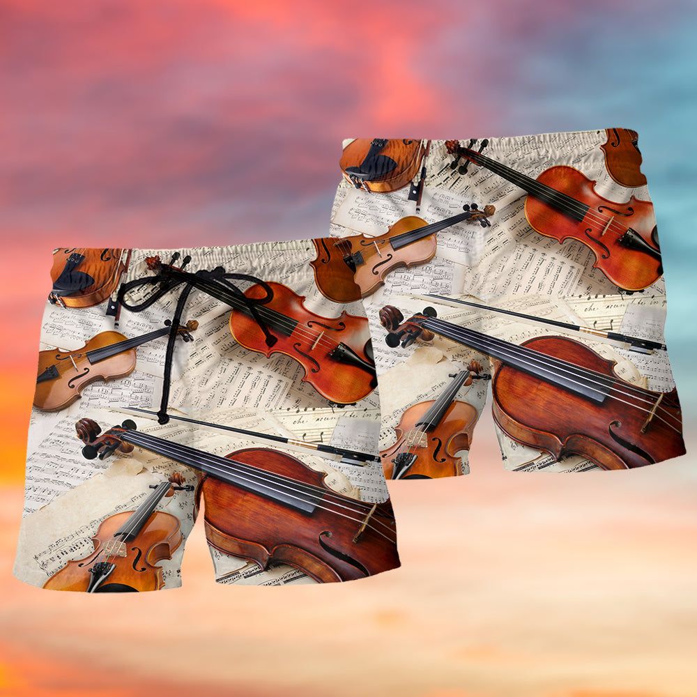 Violin Vintage Style Music Lover Trendy Aloha Hawaiian Beach Shorts