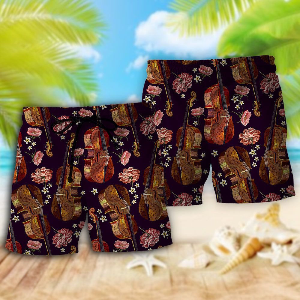 Violon Music Lover Floral Style Trendy Aloha Hawaiian Beach Shorts