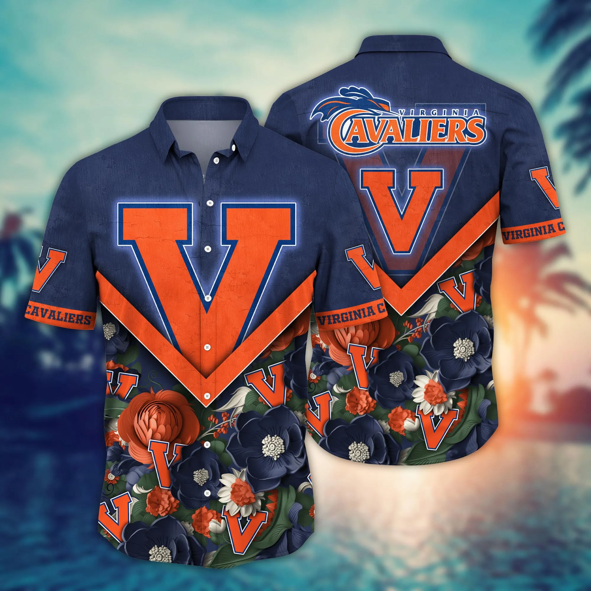 Virginia Cavaliers NCAA Hawaiian Shirt Custom Sea Shores Aloha Shirt Virginia Cavaliers NCAA Hawaiian Shirt Custom Sea Shores Aloha Shirt