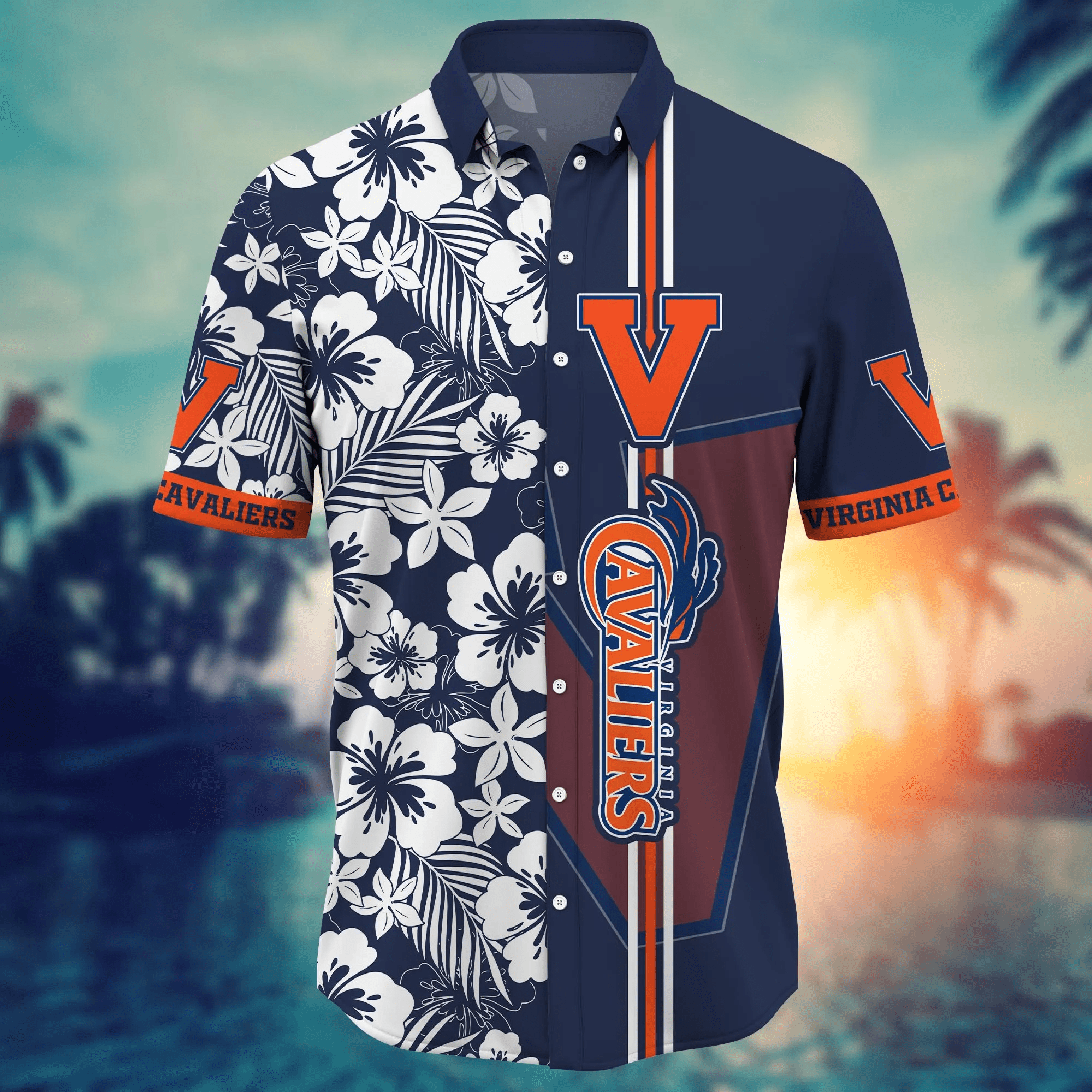 Virginia Cavaliers NCAA Hawaiian Shirt Tan Linestime Aloha Shirt