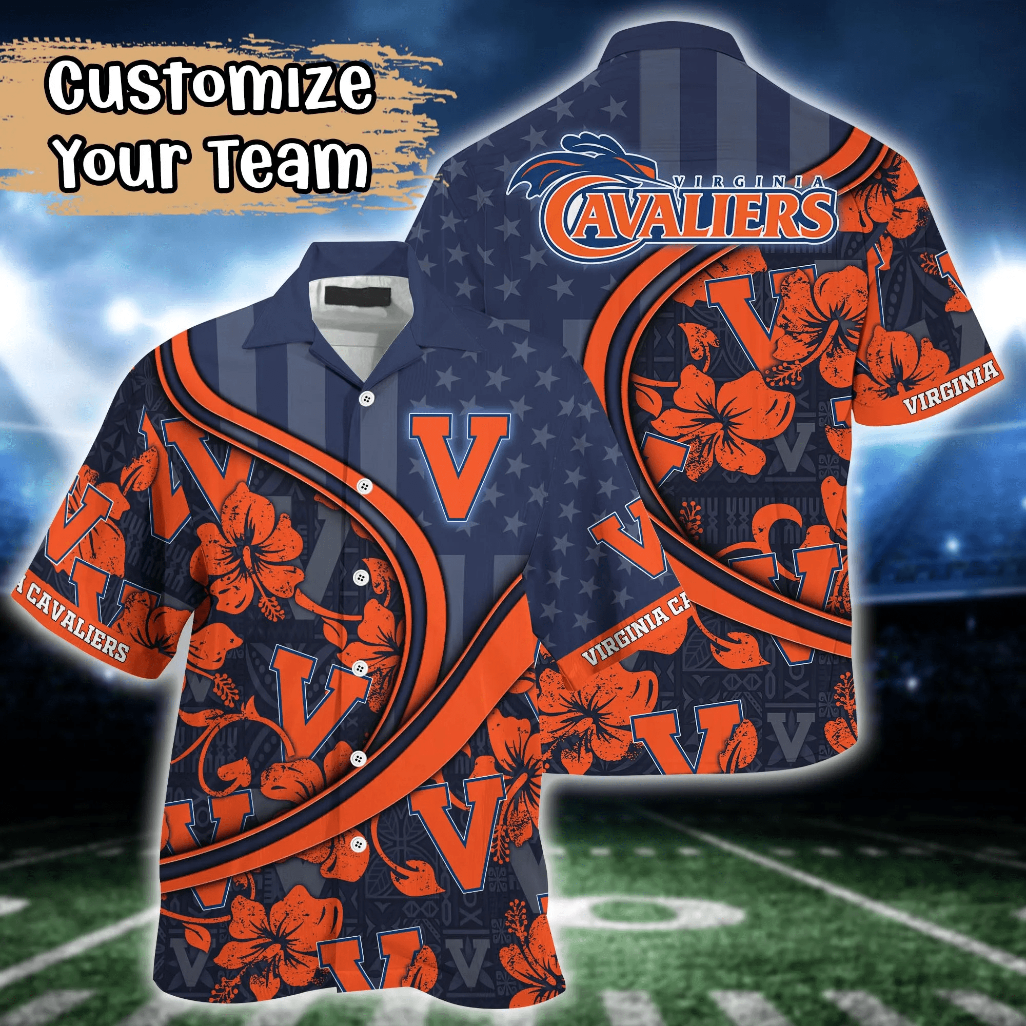 Virginia Cavaliers NCAA Us Flag Hawaiian Shirt Custom Summer Aloha Shirt Virginia Cavaliers NCAA Us Flag Hawaiian Shirt Custom Summer Aloha Shirt