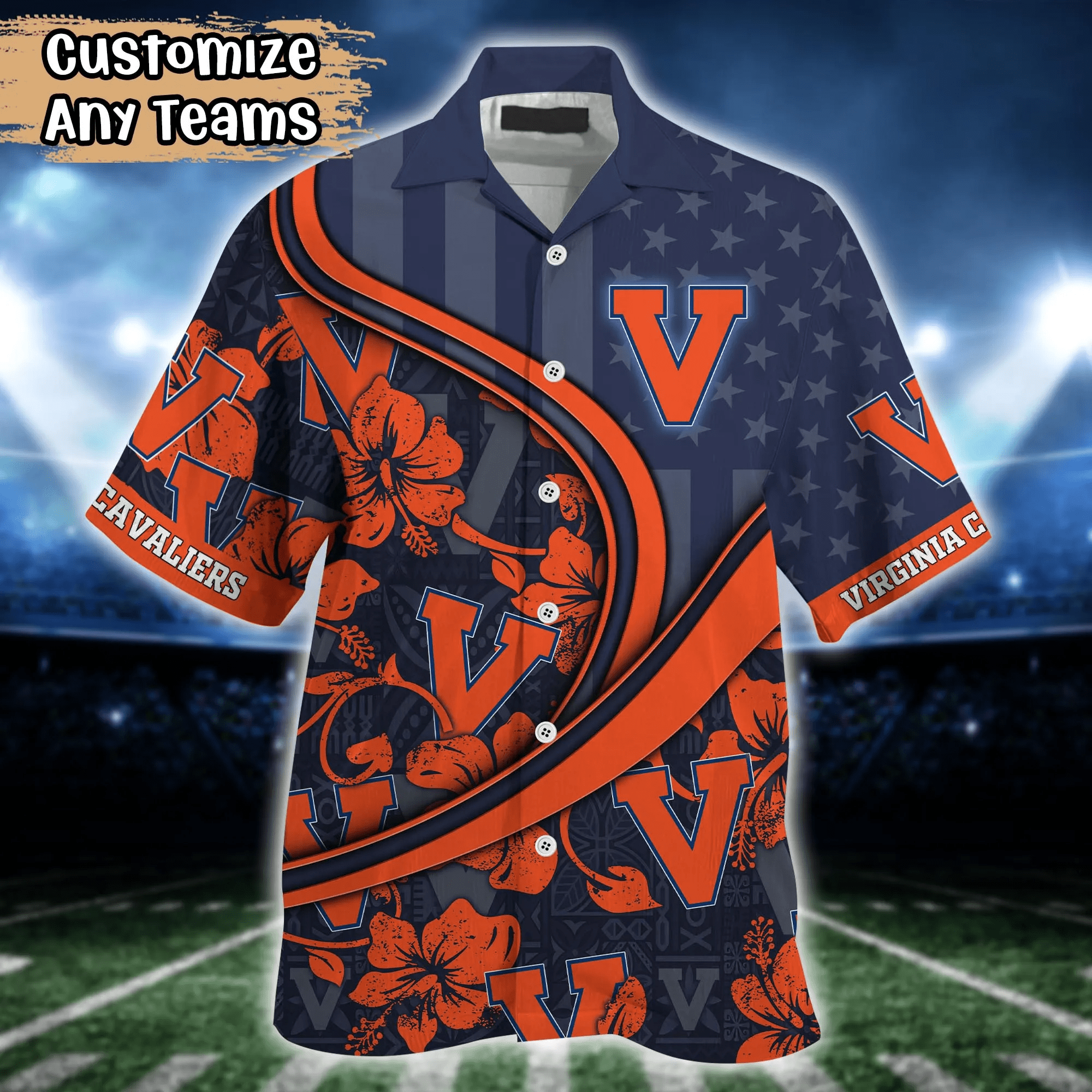 Virginia Cavaliers NCAA Us Flag Hawaiian Shirt Custom Summer Aloha Shirt
