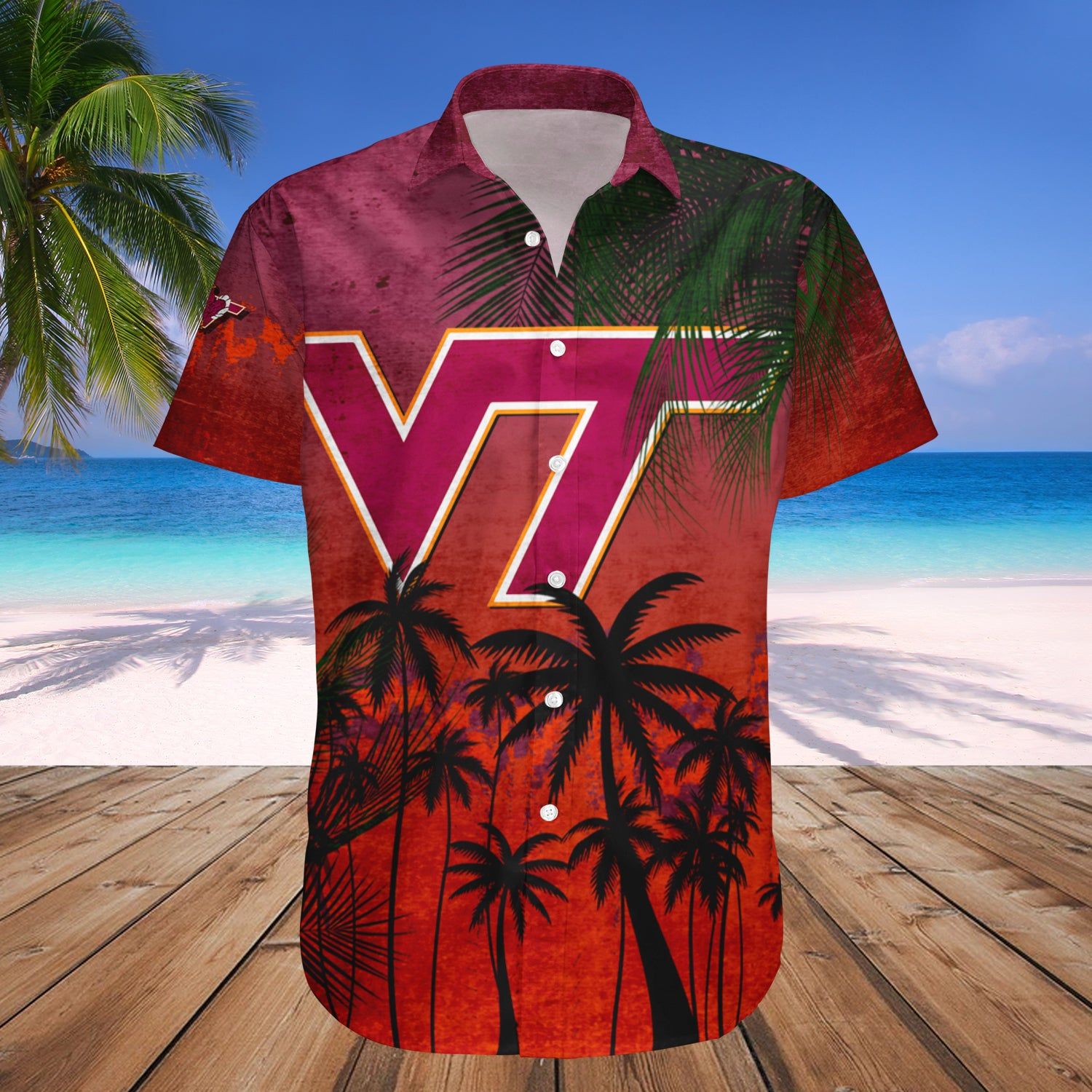 Virginia Tech Hokies Hawaii Shirt Coconut Tree Tropical Grunge – NCAA