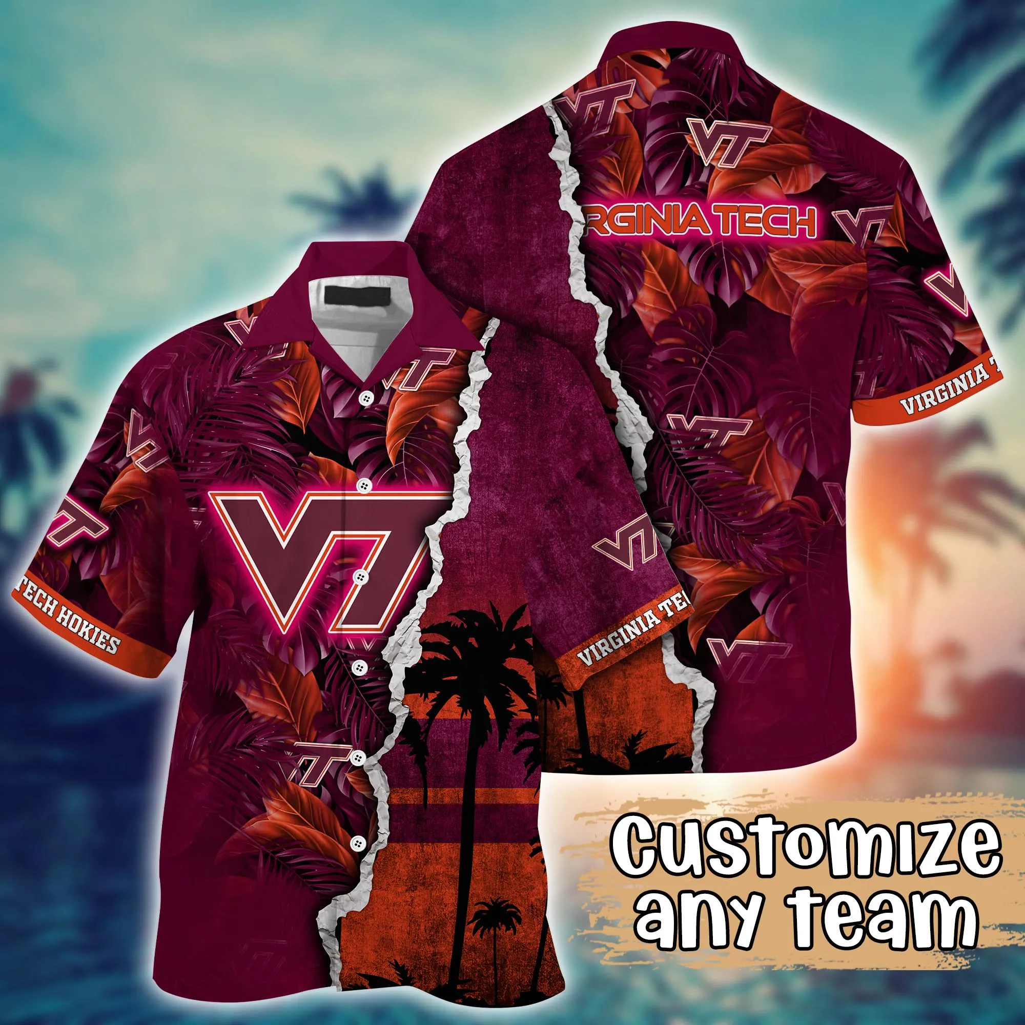 Virginia Tech Hokies NCAA Hawaiian Shirt Custom Brightness Aloha Shirt Virginia Tech Hokies NCAA Hawaiian Shirt Custom Brightness Aloha Shirt