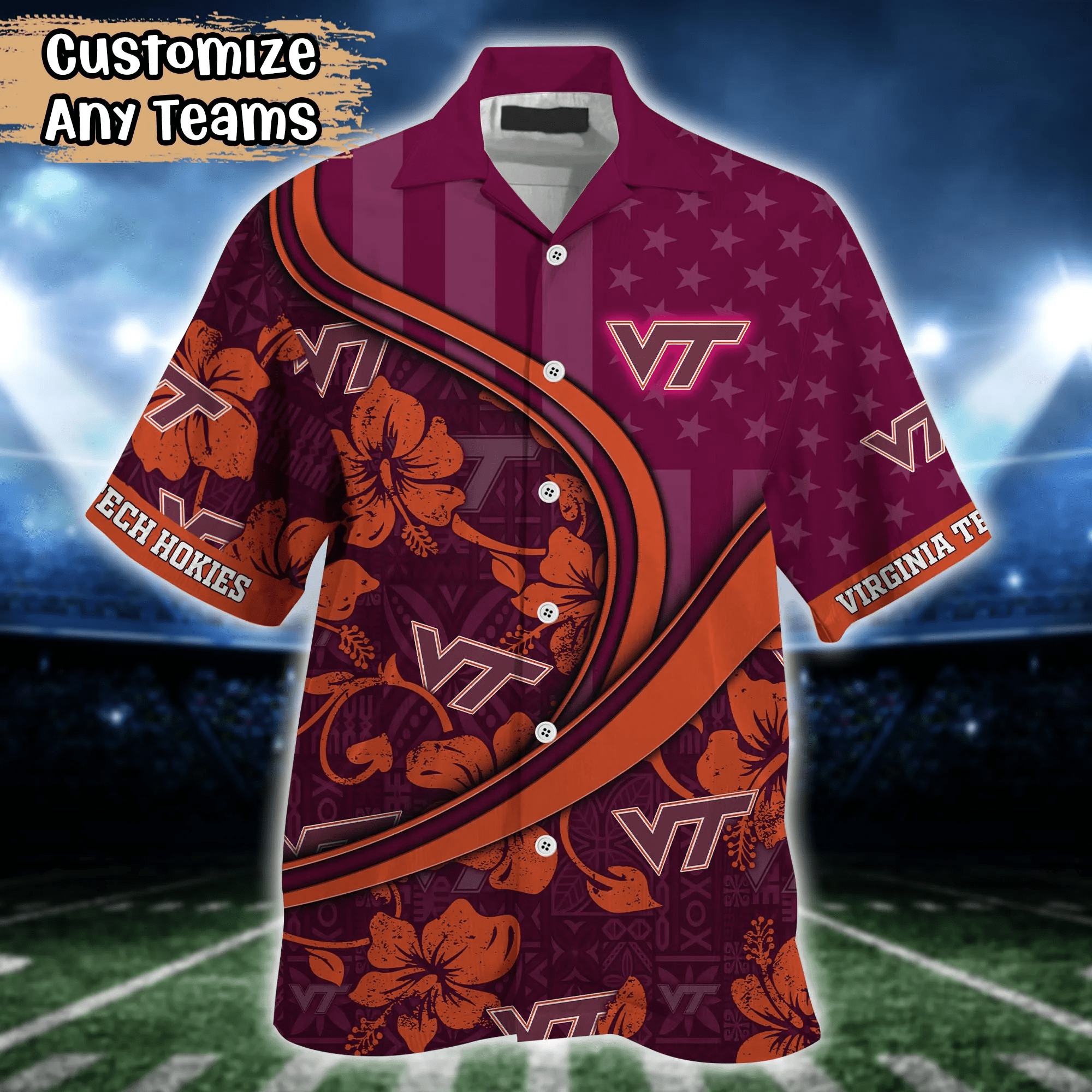 Virginia Tech Hokies NCAA Us Flag Hawaiian Shirt Custom Summer Aloha Shirt