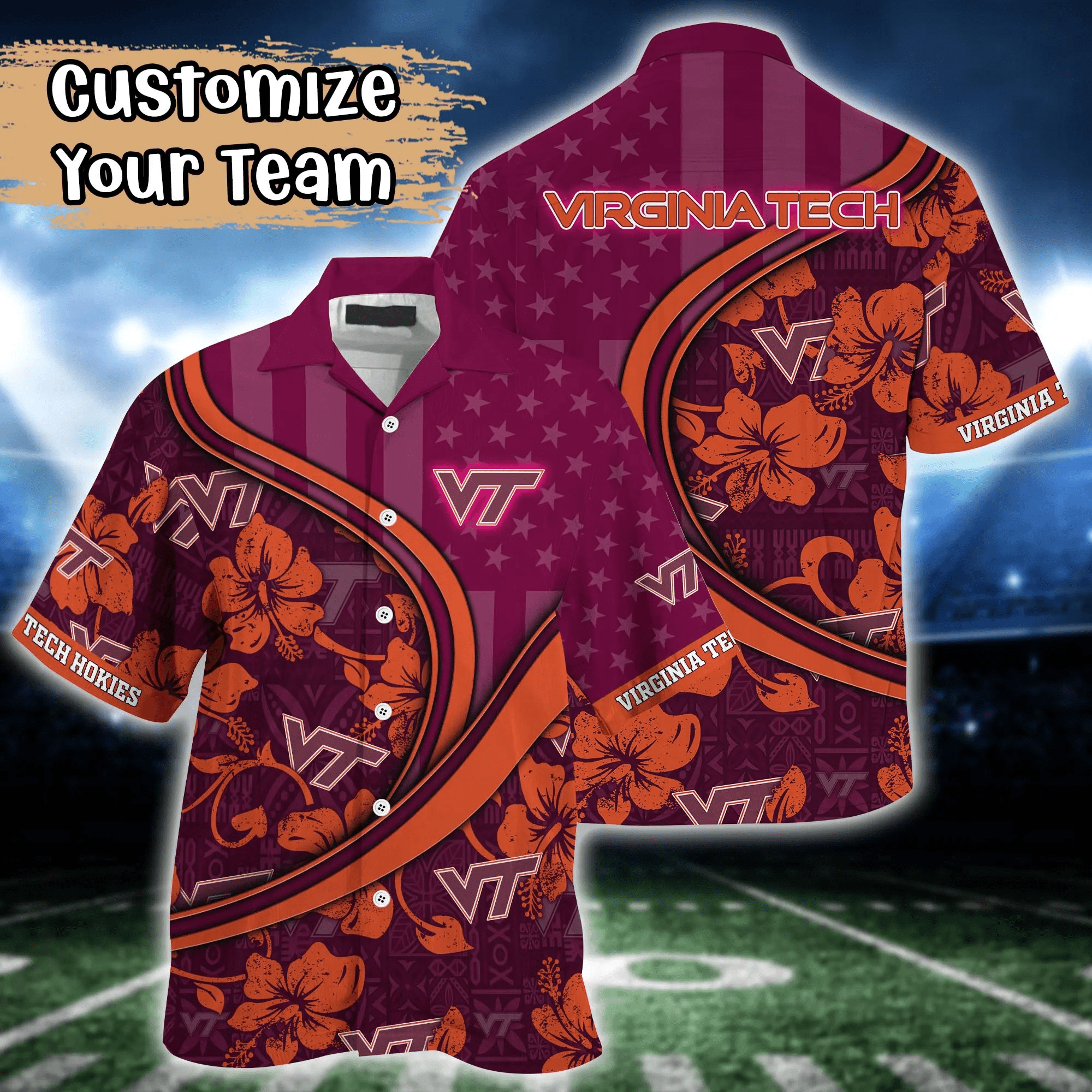 Virginia Tech Hokies NCAA Us Flag Hawaiian Shirt Custom Summer Aloha Shirt Virginia Tech Hokies NCAA Us Flag Hawaiian Shirt Custom Summer Aloha Shirt