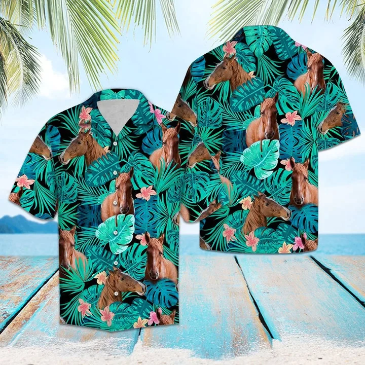 Vivid Forest With American Saddlebred Trendy Hawaiian Shirt For Men, Horse Hawaiian Aloha Shirt