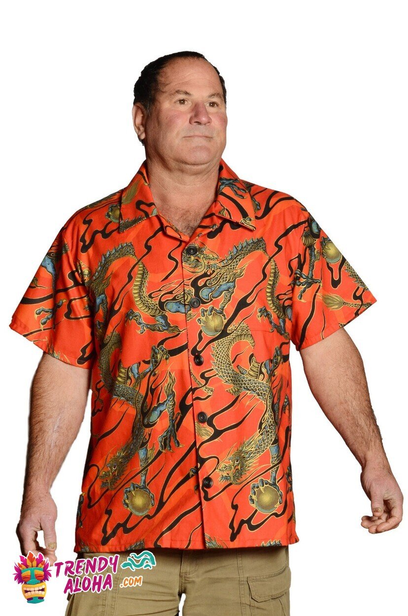 Vivid Red Oriental Tatsu Dragon Hawaiian Shirt for Cultural Enthusiasts