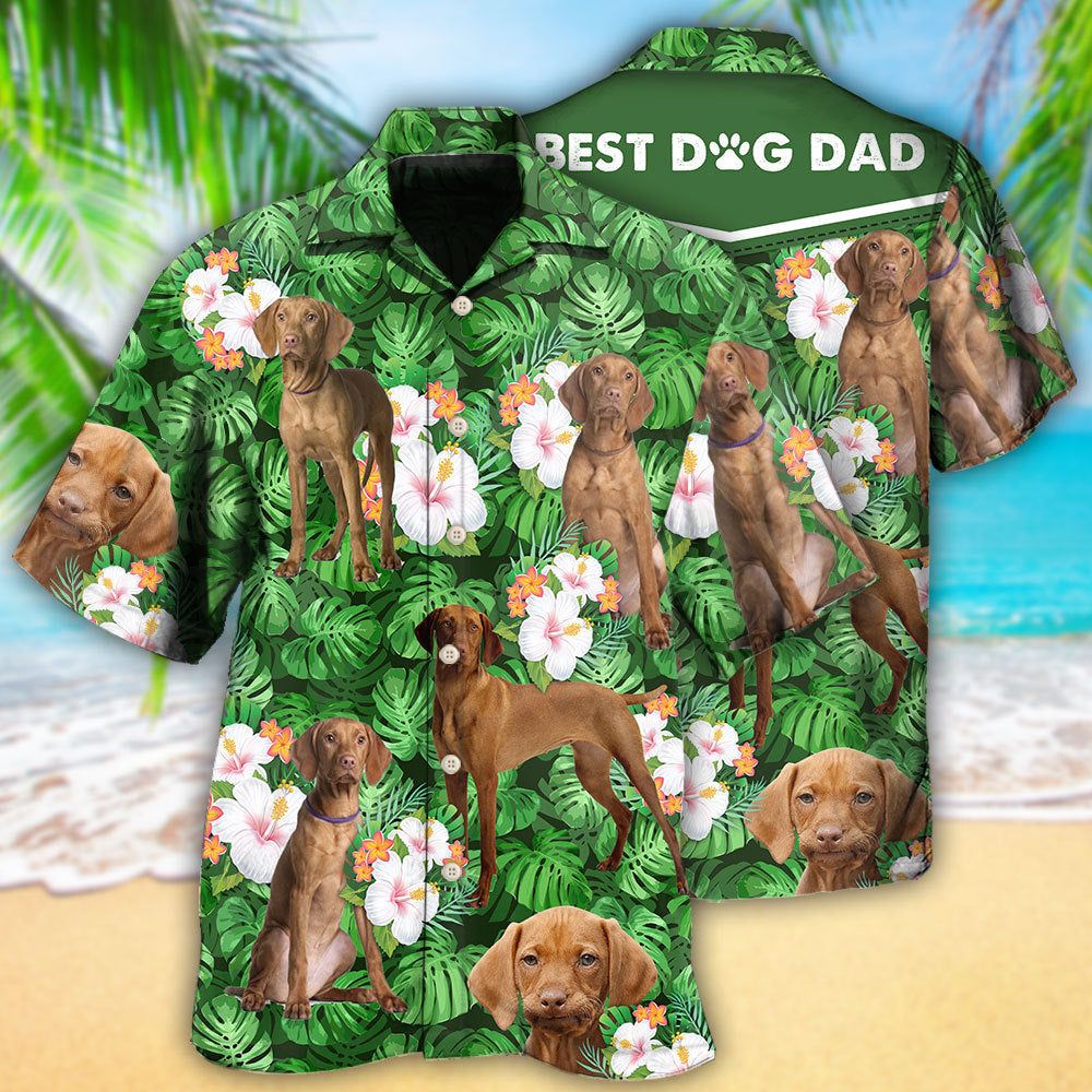 Vizsla Best Dog Dad Green Tropical Leaf – Hawaiian Shirt
