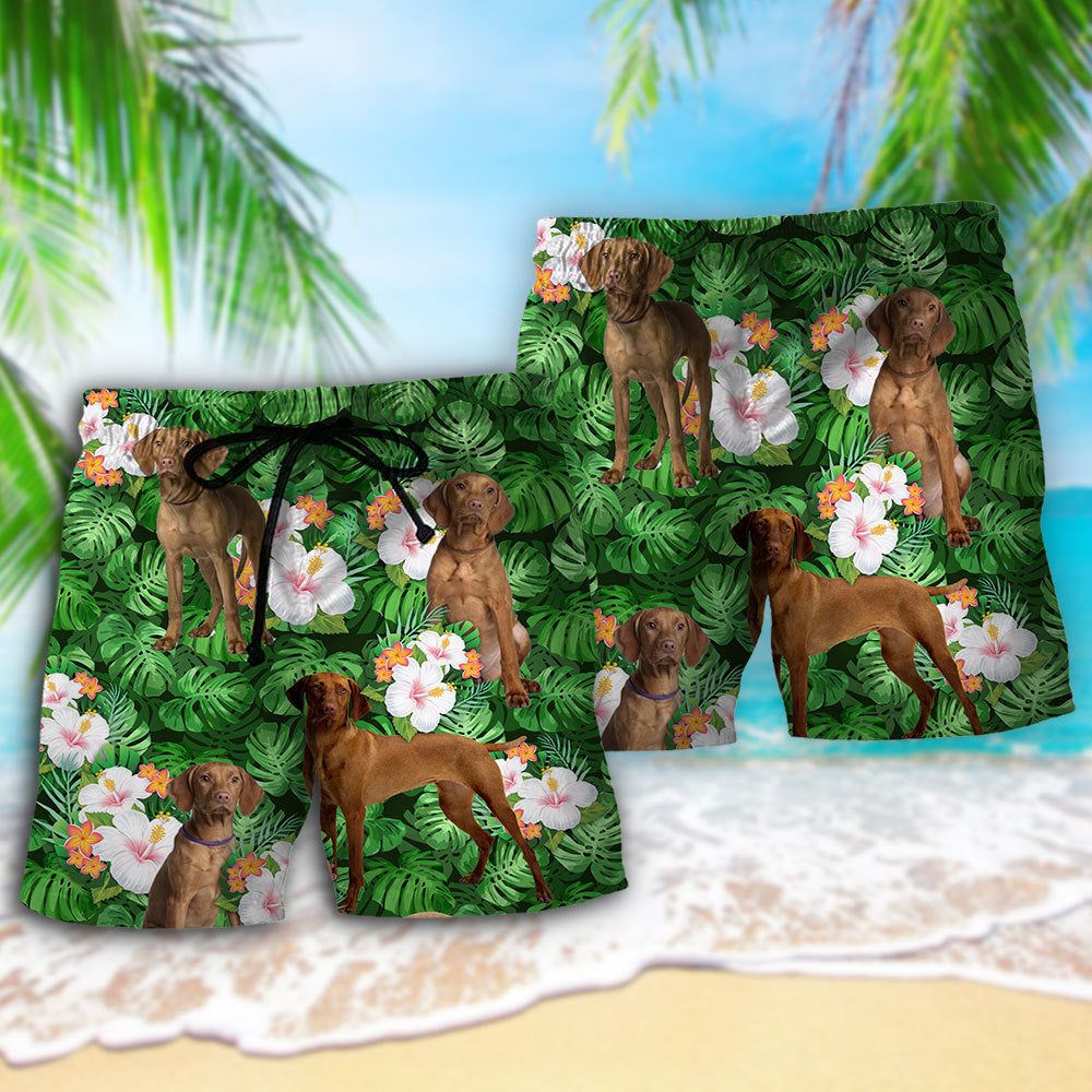 Vizsla Best Dog Dad Tropical Leaf Trendy Aloha Hawaiian Beach Shorts