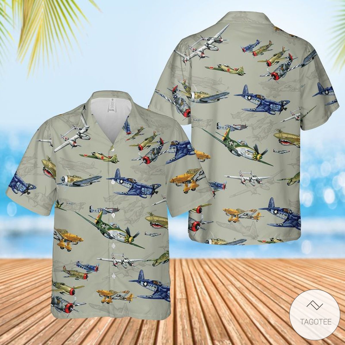 Warbird Fighter Planes Hawaiian Shirt Tropical