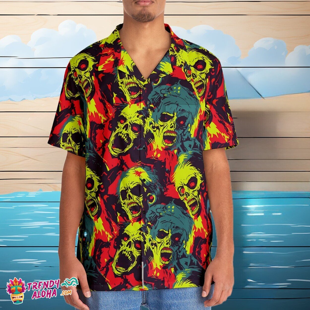 Warhol Inspired Zombie Pop Art Tropical Scary Movie Hawaiian Top