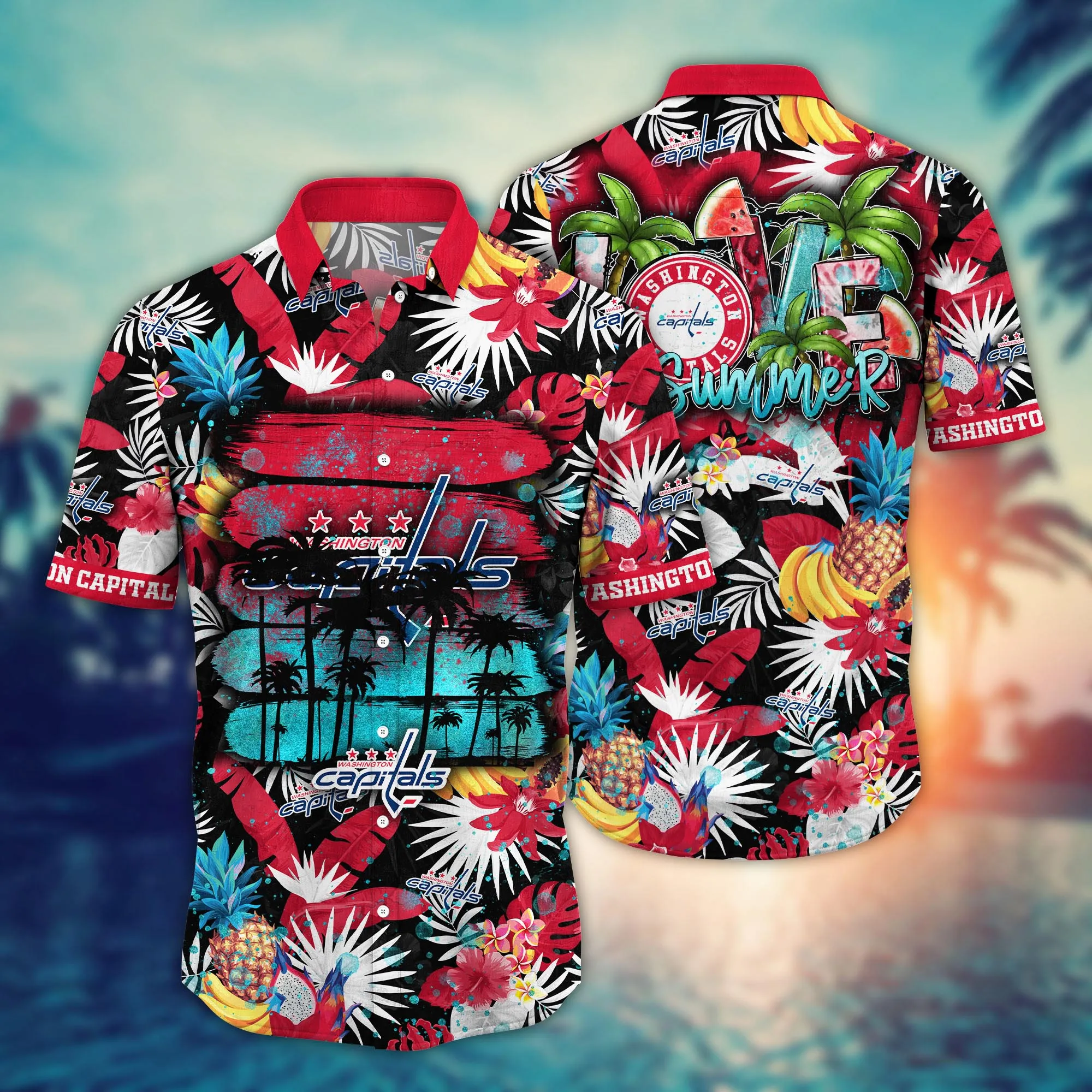 Washington Capitals NHL Hawaiian Shirt Sun Raystime Aloha Shirt Washington Capitals NHL Hawaiian Shirt Sun Raystime Aloha Shirt