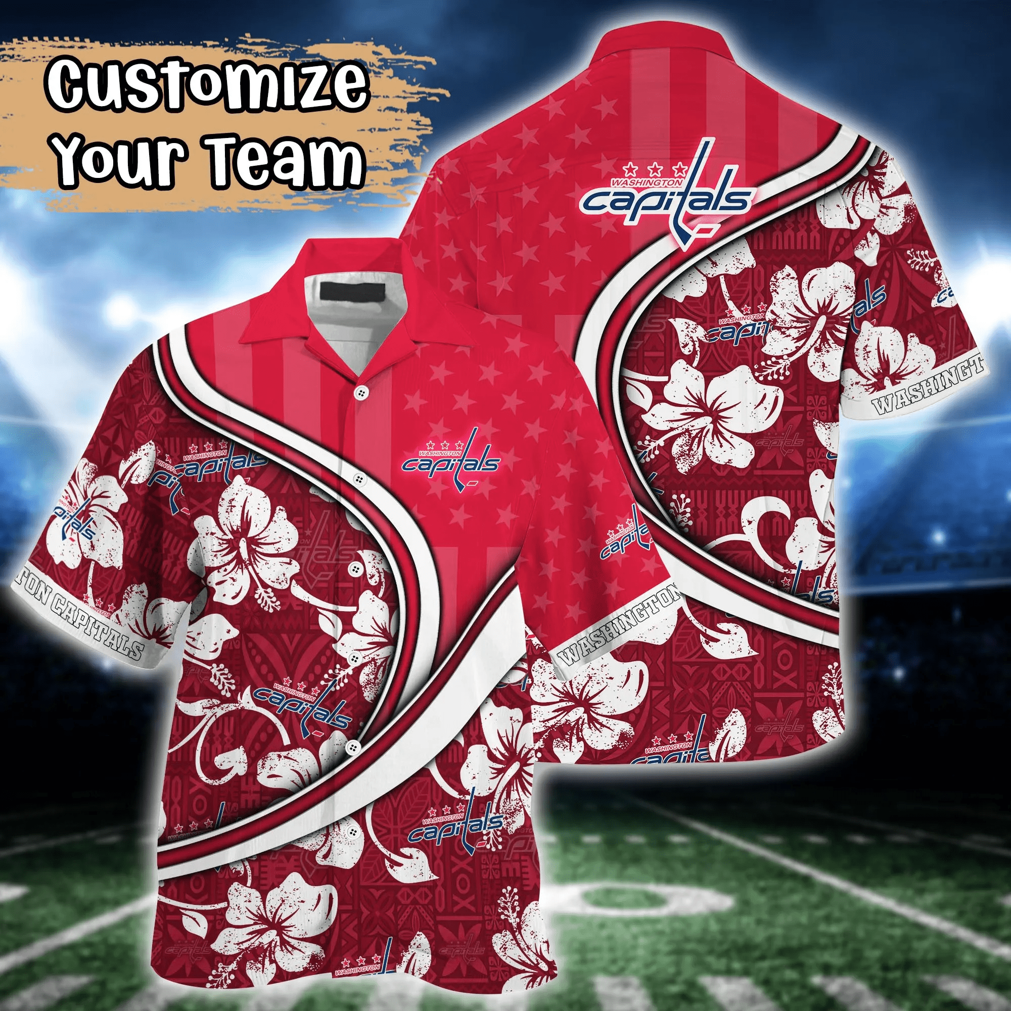 Washington Capitals NHL Us Flag Hawaiian Shirt Custom Summer Aloha Shirt