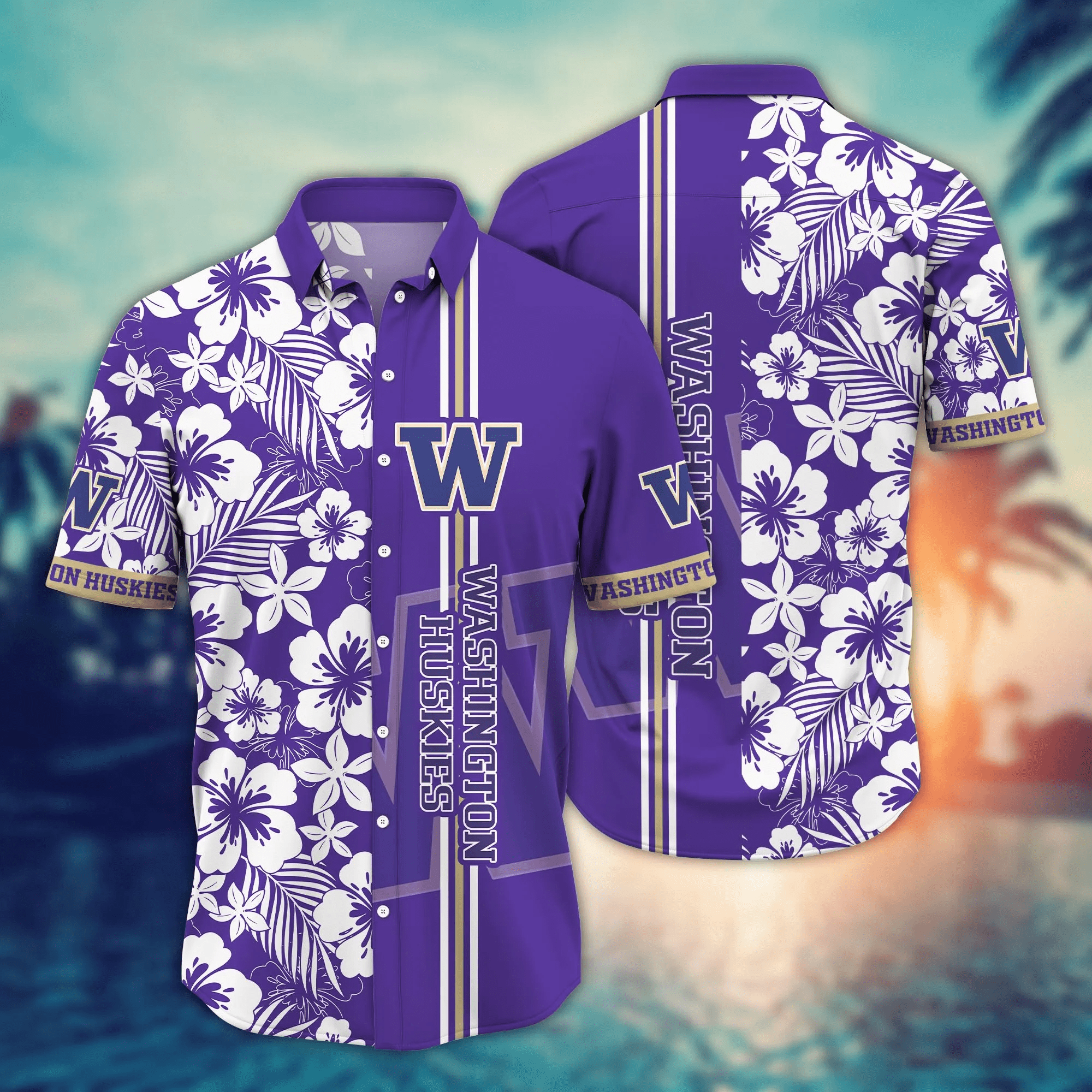 Washington Huskies NCAA Hawaiian Shirt Evening Strollstime Aloha Shirt