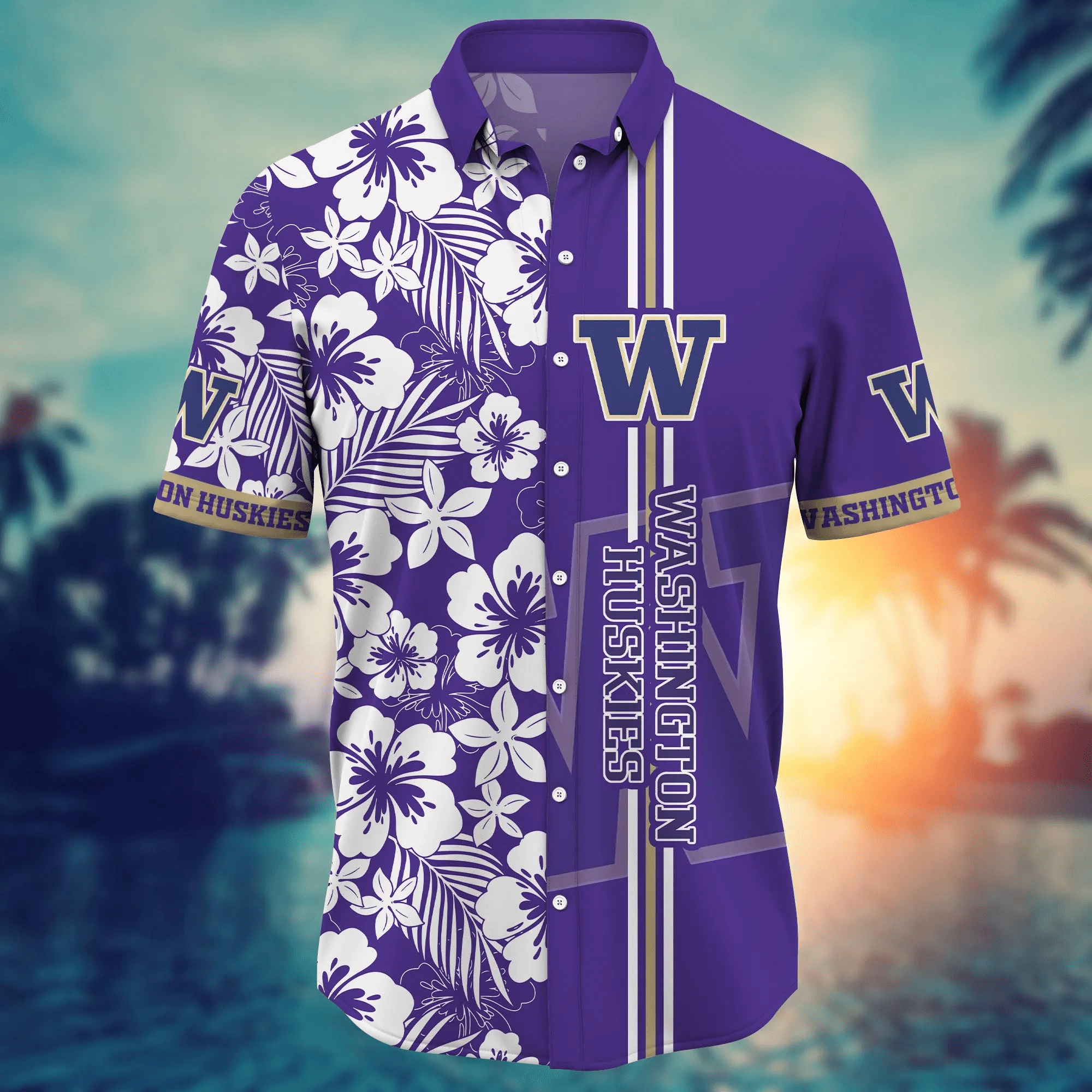 Washington Huskies NCAA Hawaiian Shirt Evening Strollstime Aloha Shirt