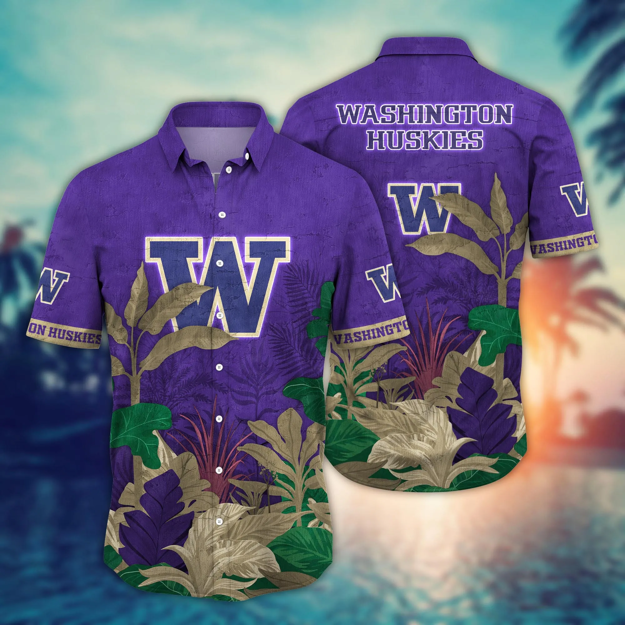 Washington Huskies NCAA Hawaiian Shirt Sun Rays Aloha Shirt Washington Huskies NCAA Hawaiian Shirt Sun Rays Aloha Shirt