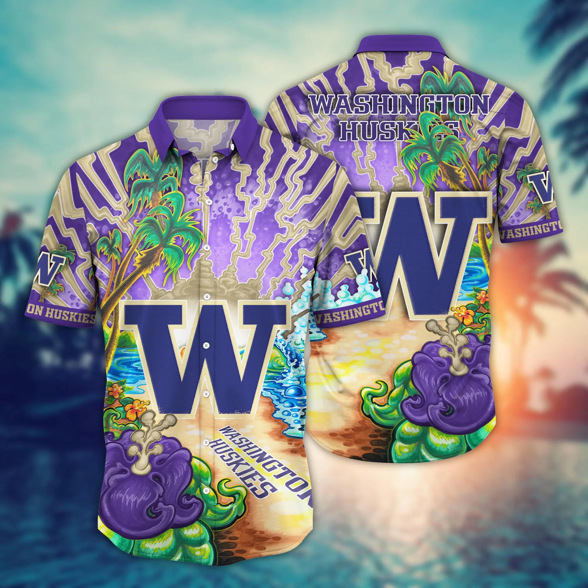 Washington Huskies NCAA Hawaiian Shirt Sun-Soakedtime Aloha Shirt Washington Huskies NCAA Hawaiian Shirt Sun-Soakedtime Aloha Shirt