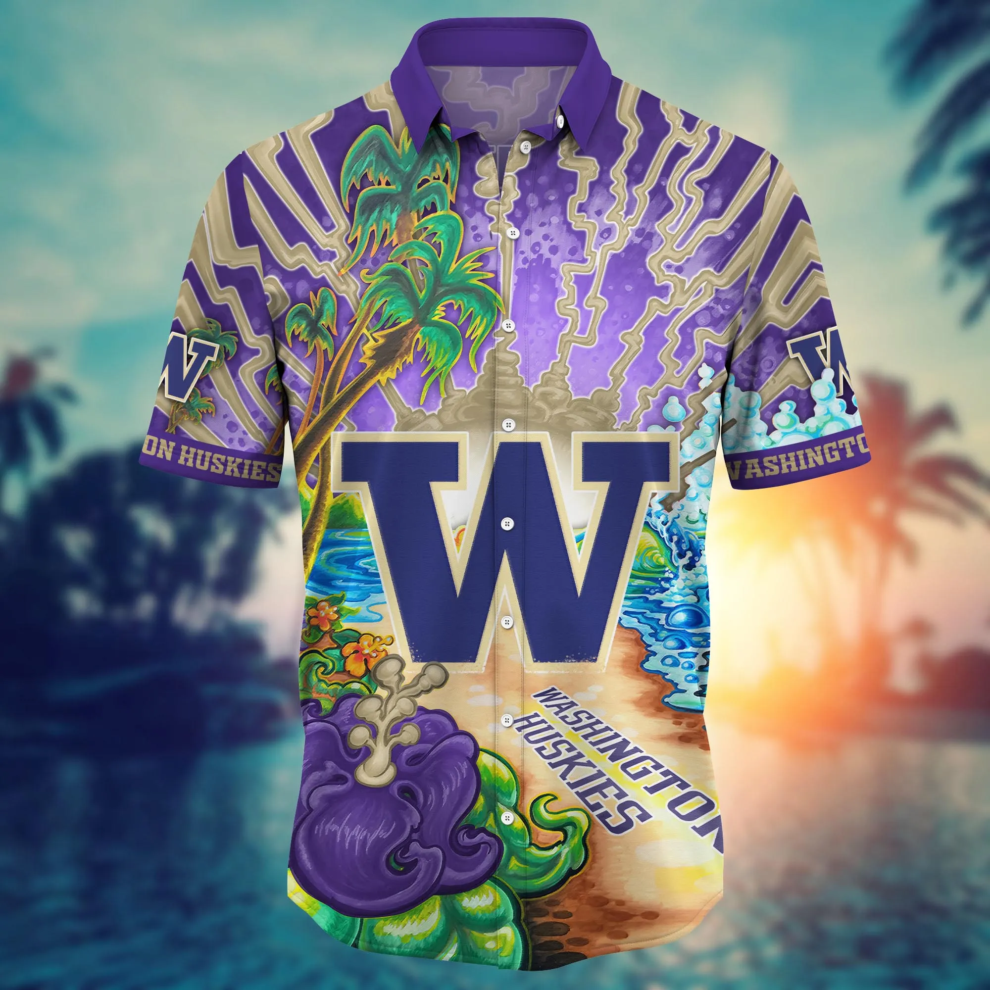 Washington Huskies NCAA Hawaiian Shirt Sun-Soakedtime Aloha Shirt