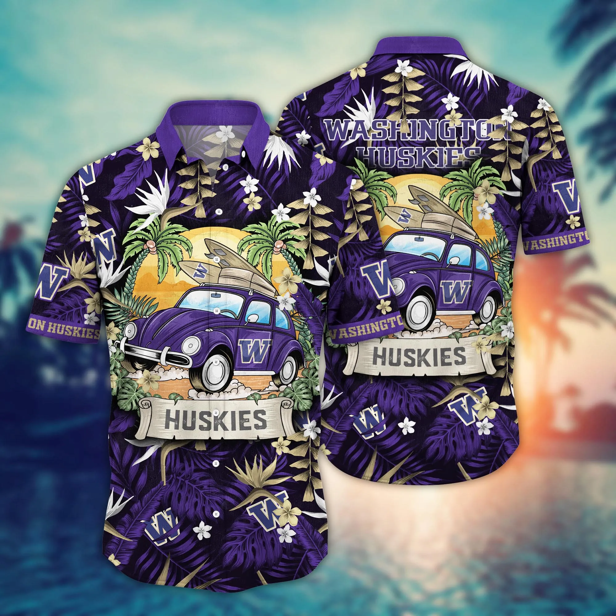 Washington Huskies NCAA Hawaiian Shirt Sundowntime Aloha Shirt Washington Huskies NCAA Hawaiian Shirt Sundowntime Aloha Shirt