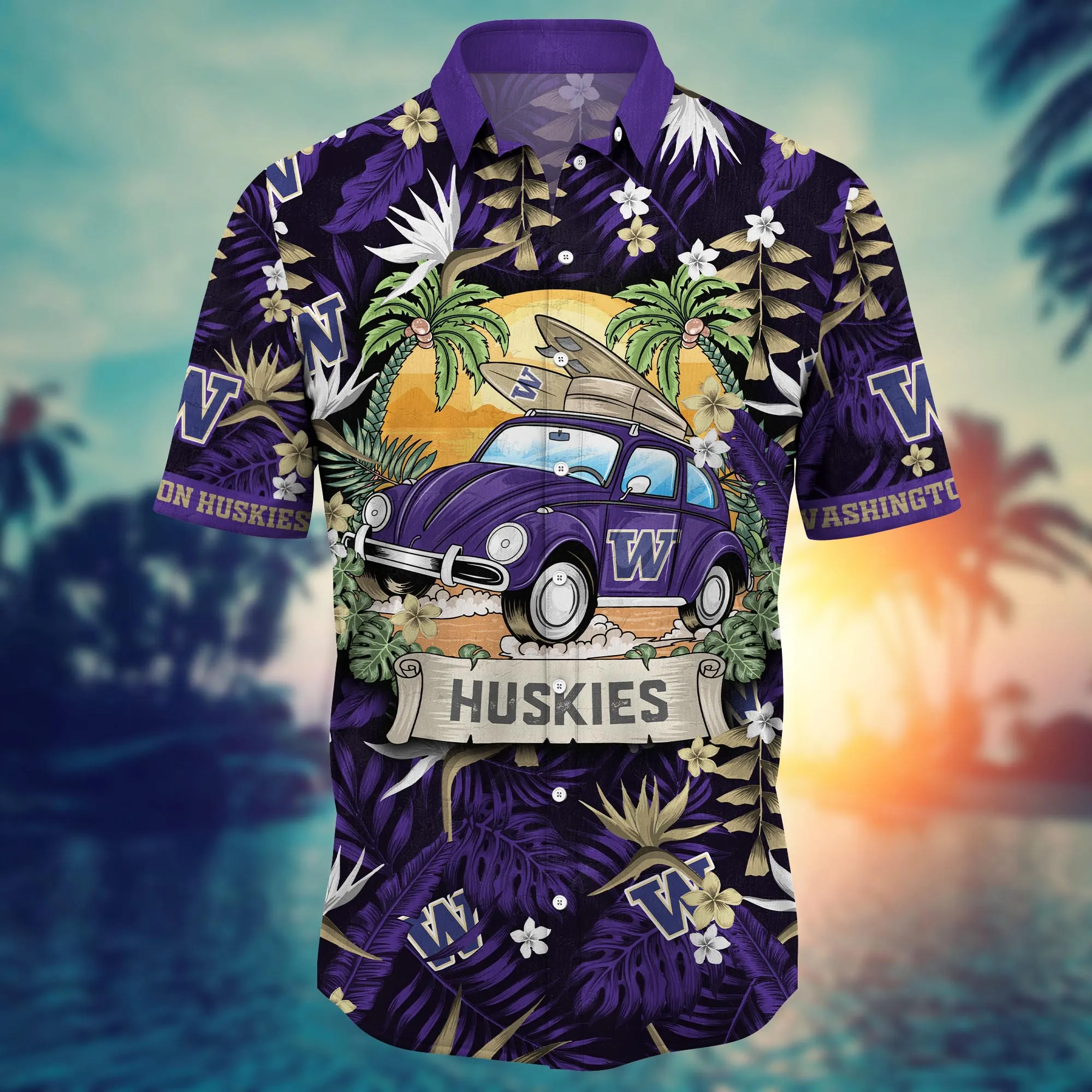 Washington Huskies NCAA Hawaiian Shirt Sundowntime Aloha Shirt