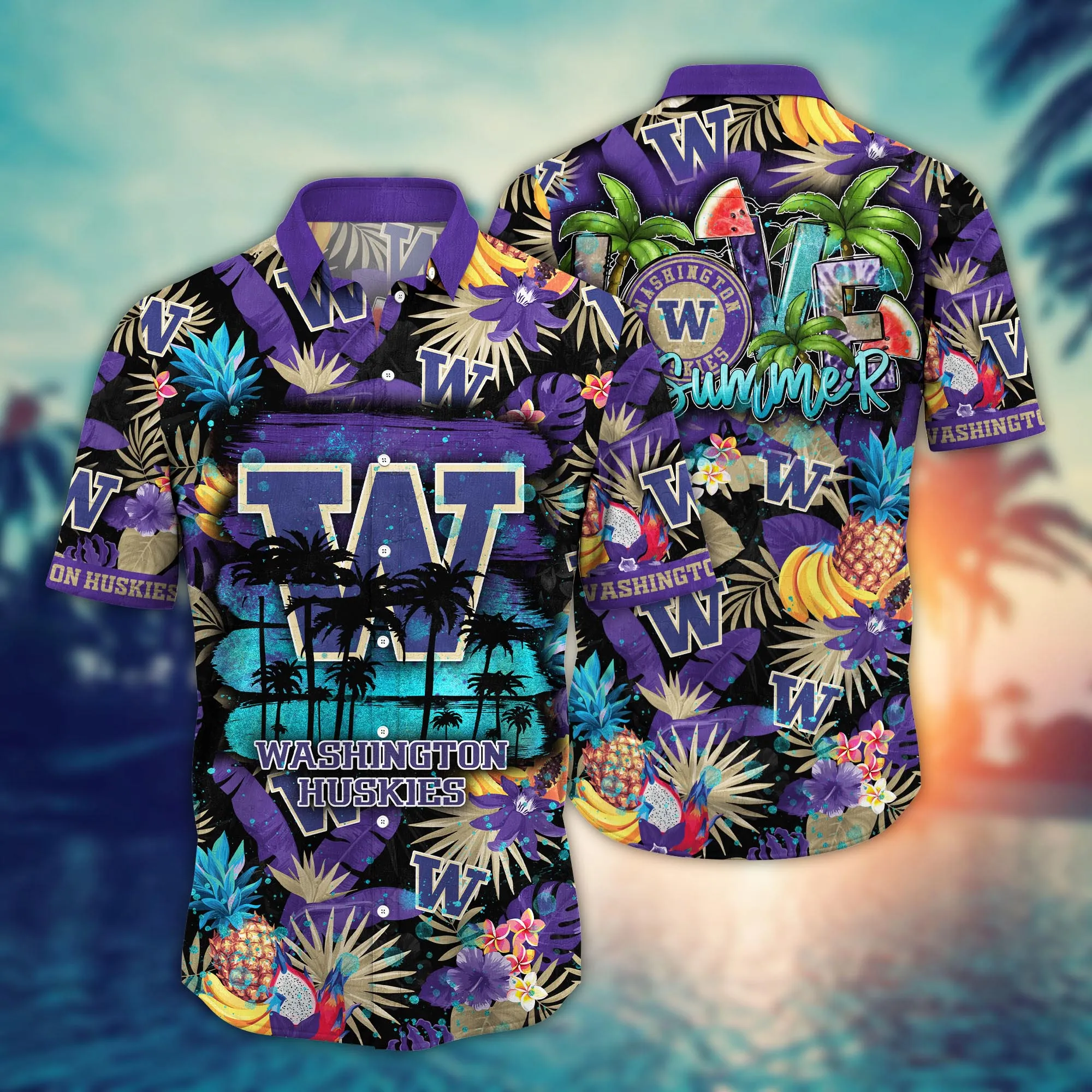 Washington Huskies NCAA Hawaiian Shirt Tan Linestime Aloha Shirt Washington Huskies NCAA Hawaiian Shirt Tan Linestime Aloha Shirt