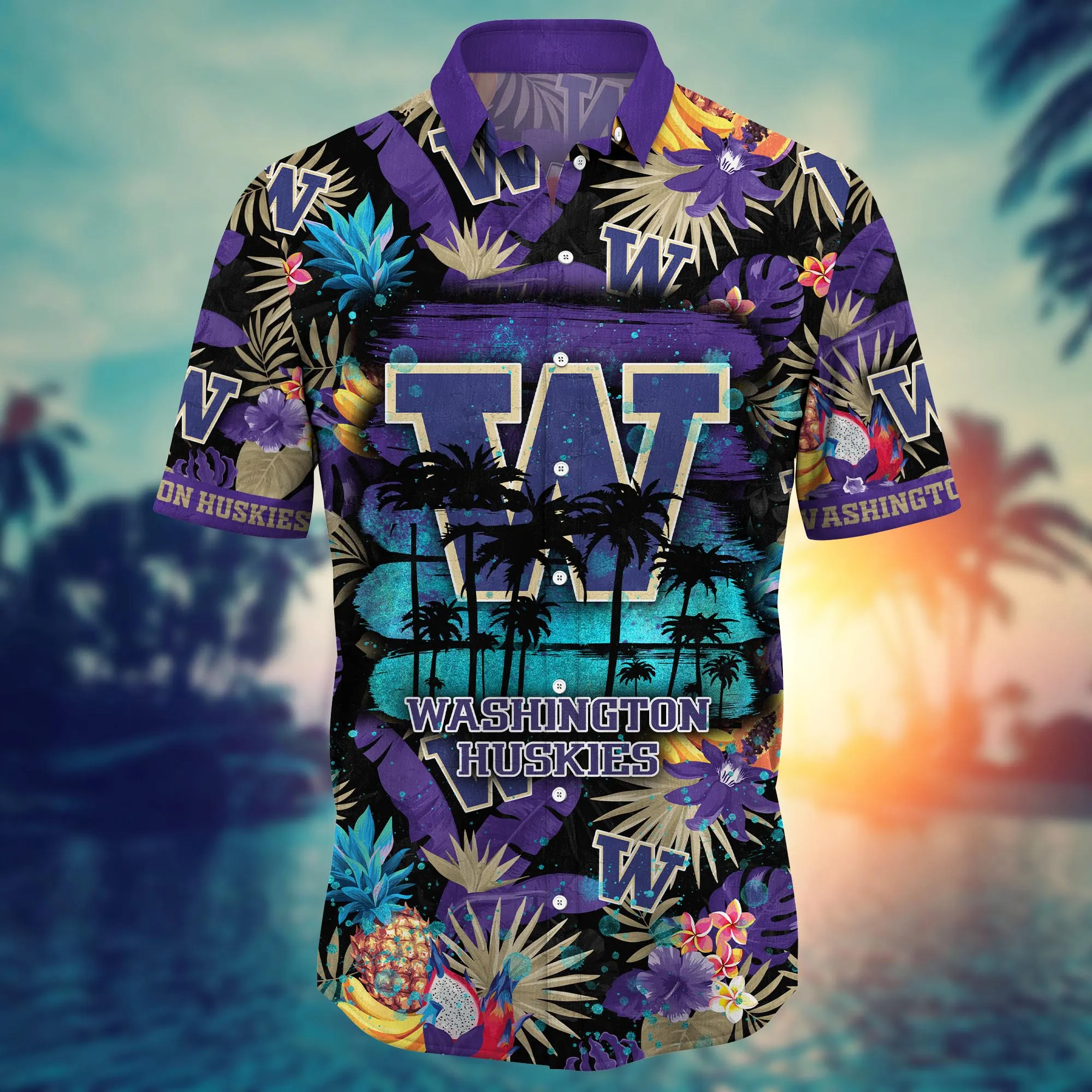 Washington Huskies NCAA Hawaiian Shirt Tan Linestime Aloha Shirt