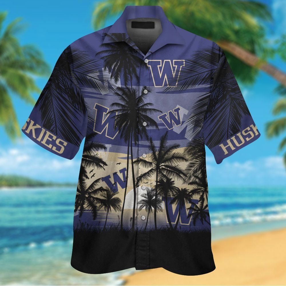 Washington Huskies Short Sleeve Button Up Tropical Shirt Hawaiian Shirt
