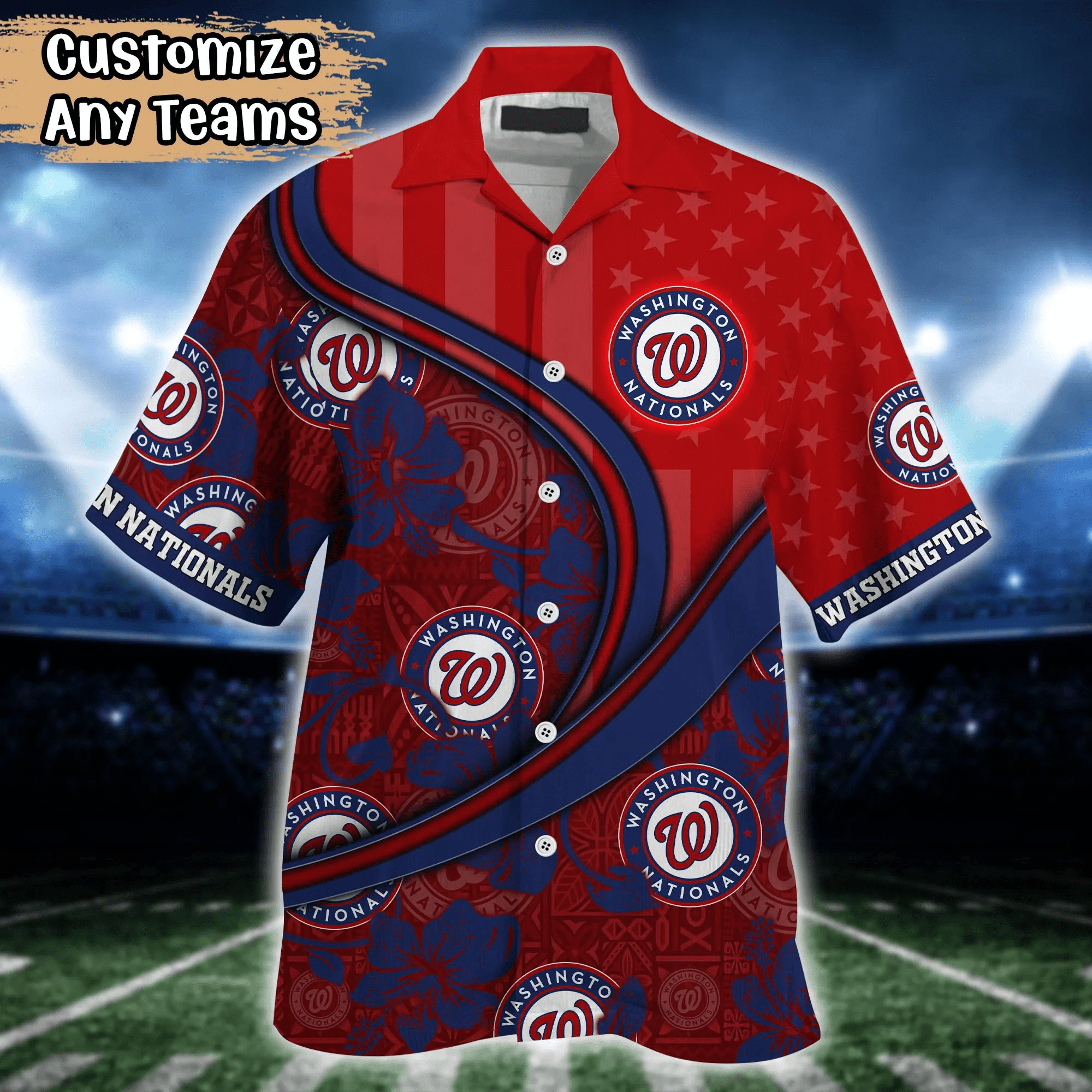 Washington Nationals MLB Us Flag Hawaiian Shirt Custom Summer Aloha Shirt