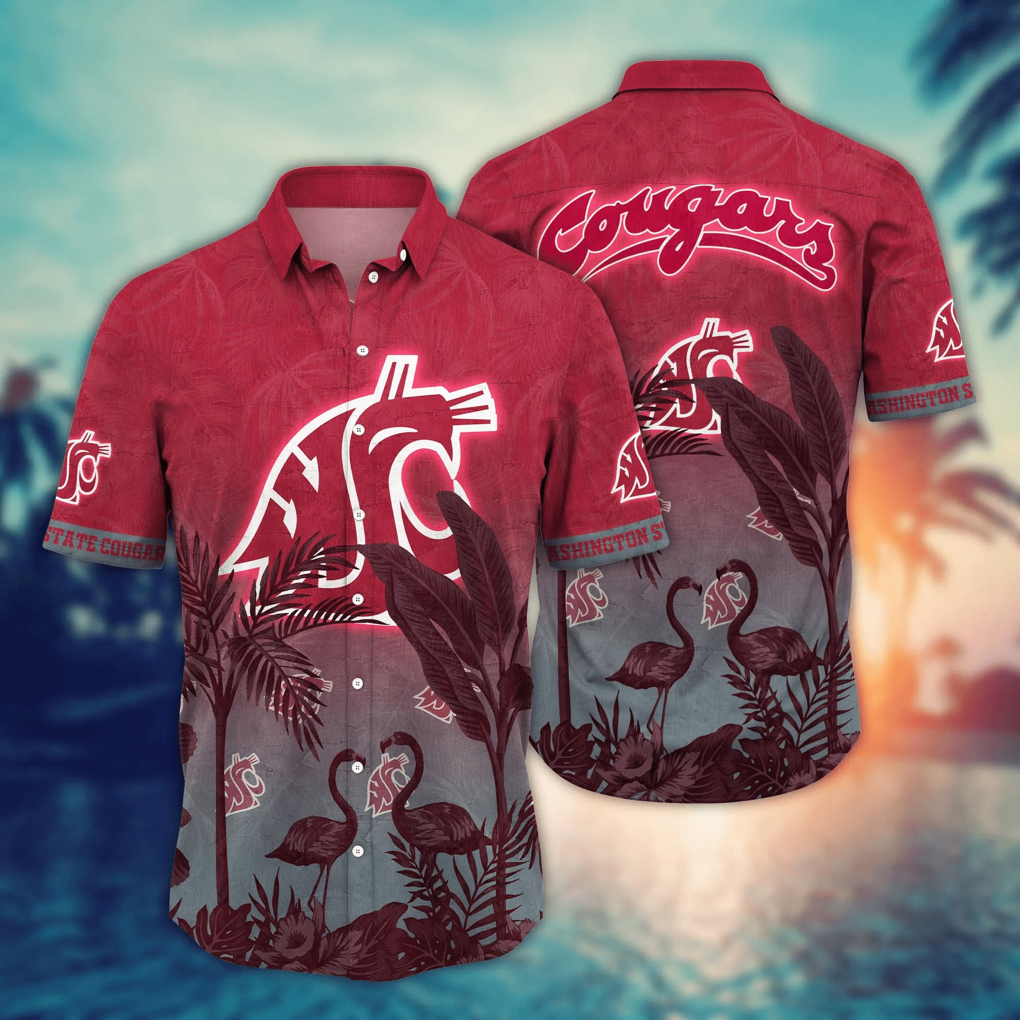 Washington State Cougars NCAA Hawaiian Shirt Augusttime Aloha Shirt Washington State Cougars NCAA Hawaiian Shirt Augusttime Aloha Shirt