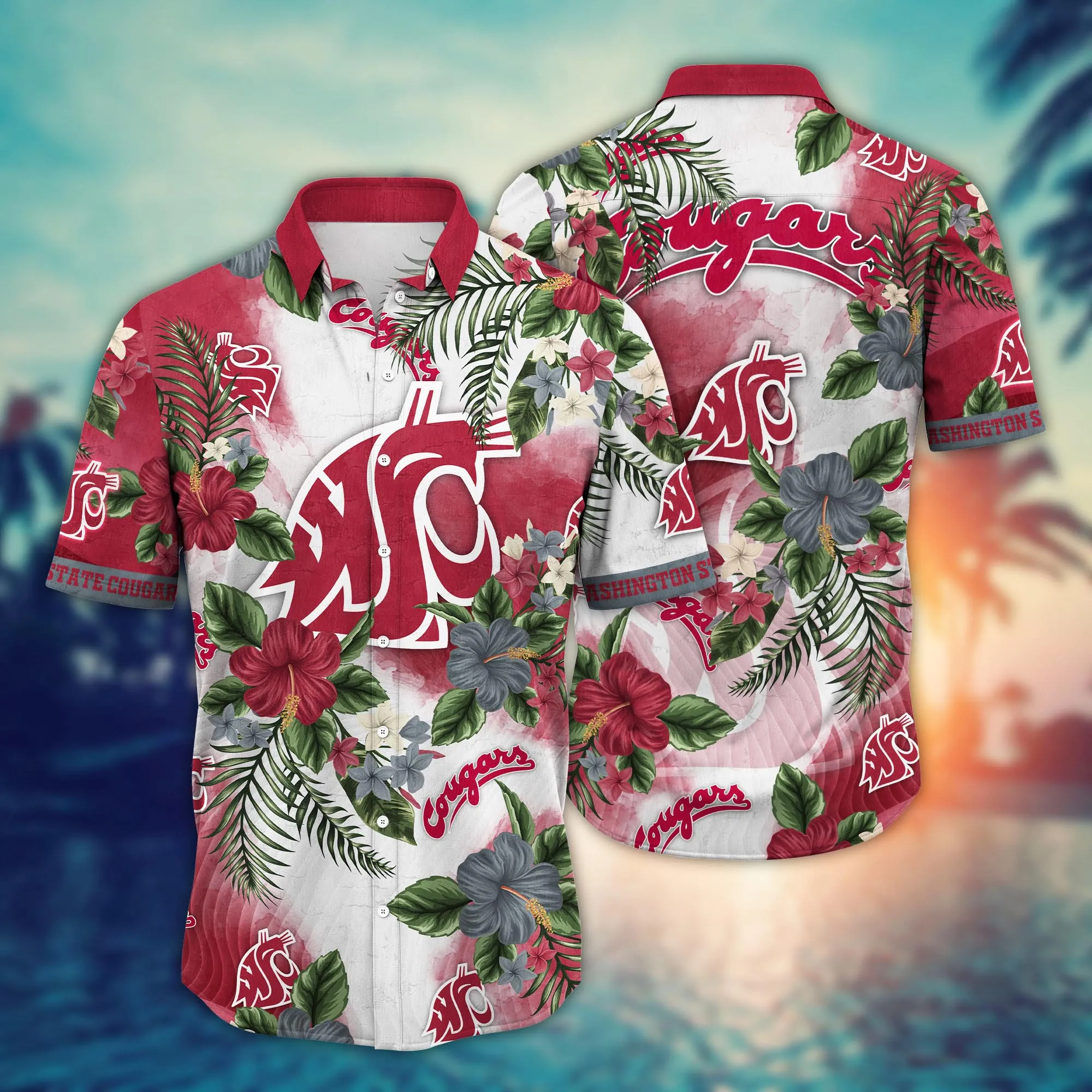 Washington State Cougars NCAA Hawaiian Shirt Campingtime Aloha Shirt Washington State Cougars NCAA Hawaiian Shirt Campingtime Aloha Shirt