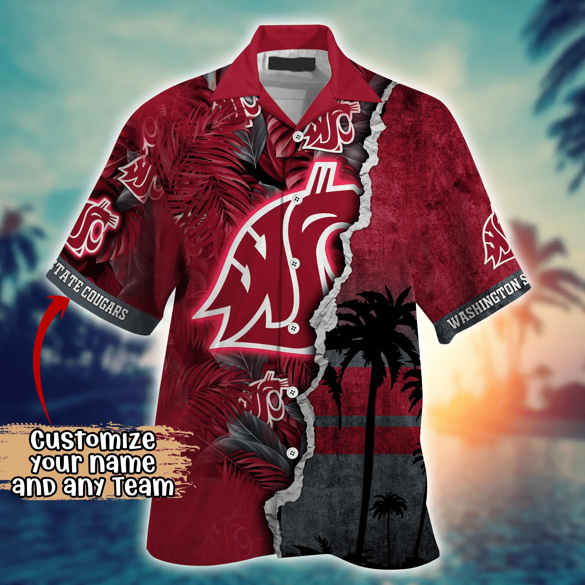 Washington State Cougars NCAA Hawaiian Shirt Custom Sea Breeze Aloha Shirt