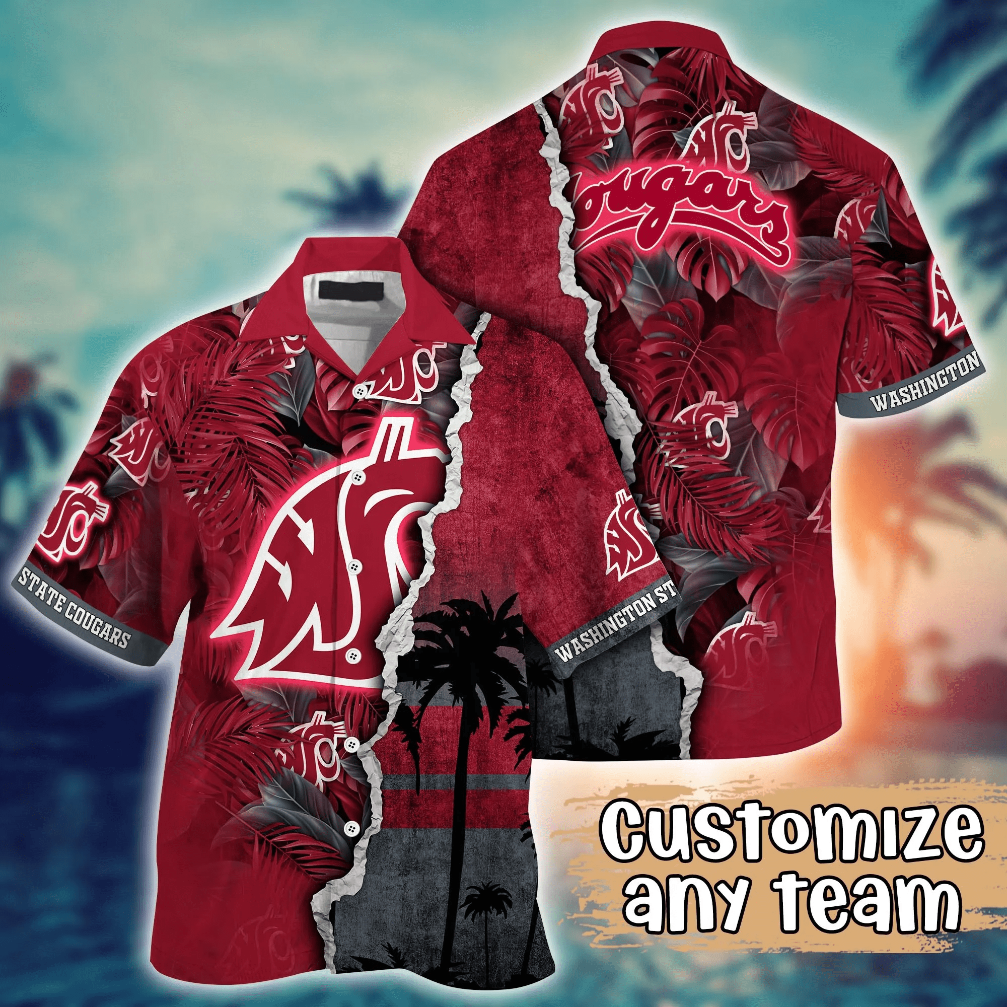 Washington State Cougars NCAA Hawaiian Shirt Custom Sea Breeze Aloha Shirt Washington State Cougars NCAA Hawaiian Shirt Custom Sea Breeze Aloha Shirt