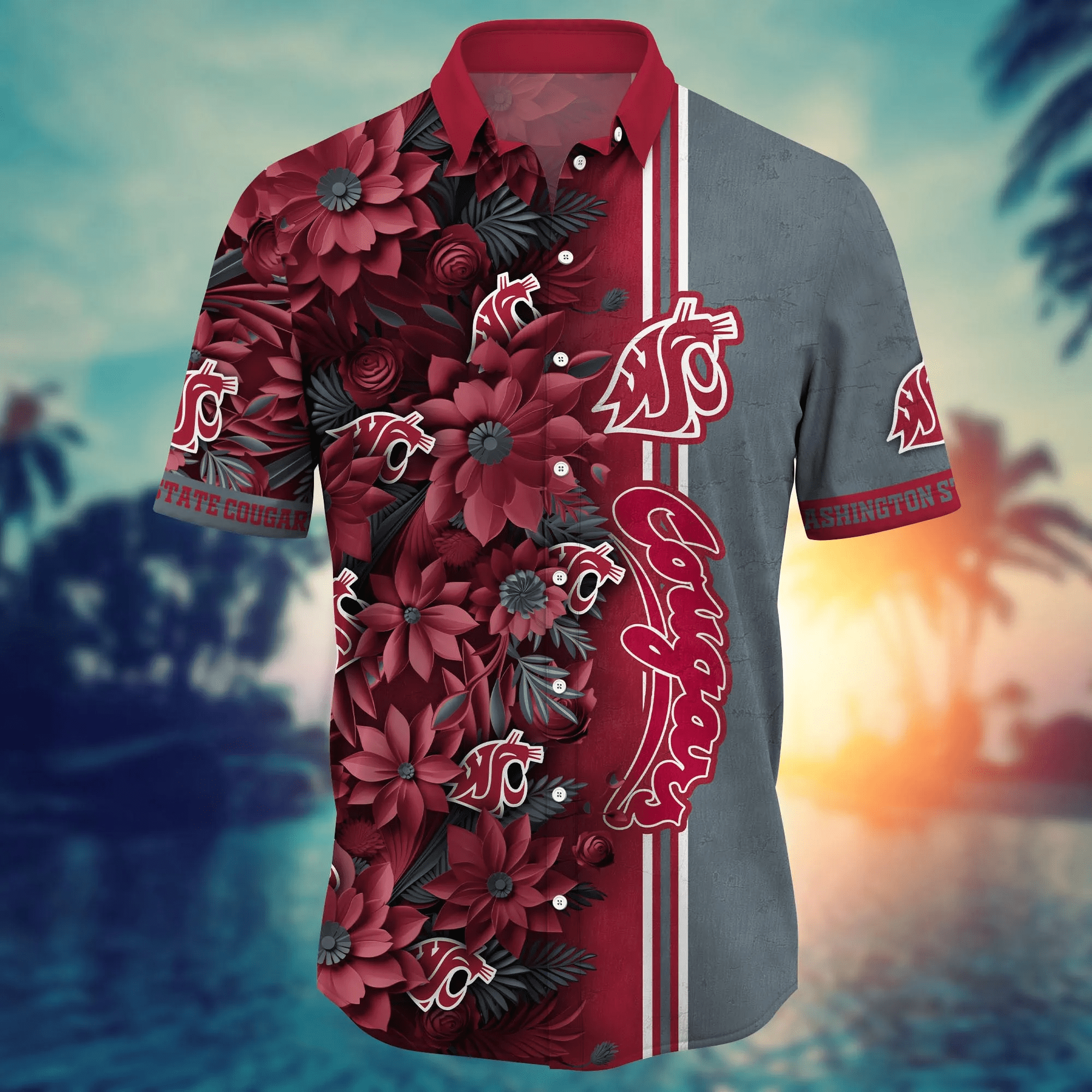 Washington State Cougars NCAA Hawaiian Shirt Custom Seaside Aloha Shirt