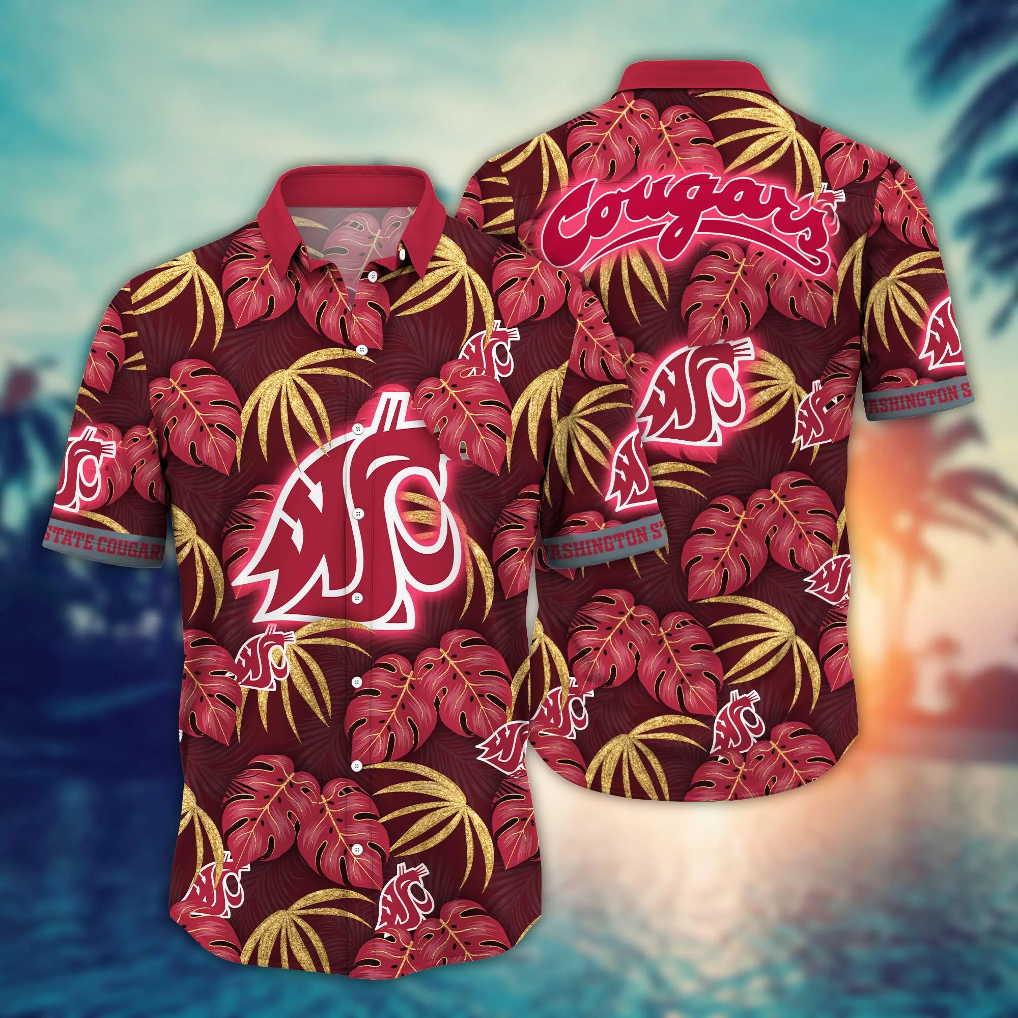 Washington State Cougars NCAA Hawaiian Shirt Island Time Aloha Shirt Washington State Cougars NCAA Hawaiian Shirt Island Time Aloha Shirt
