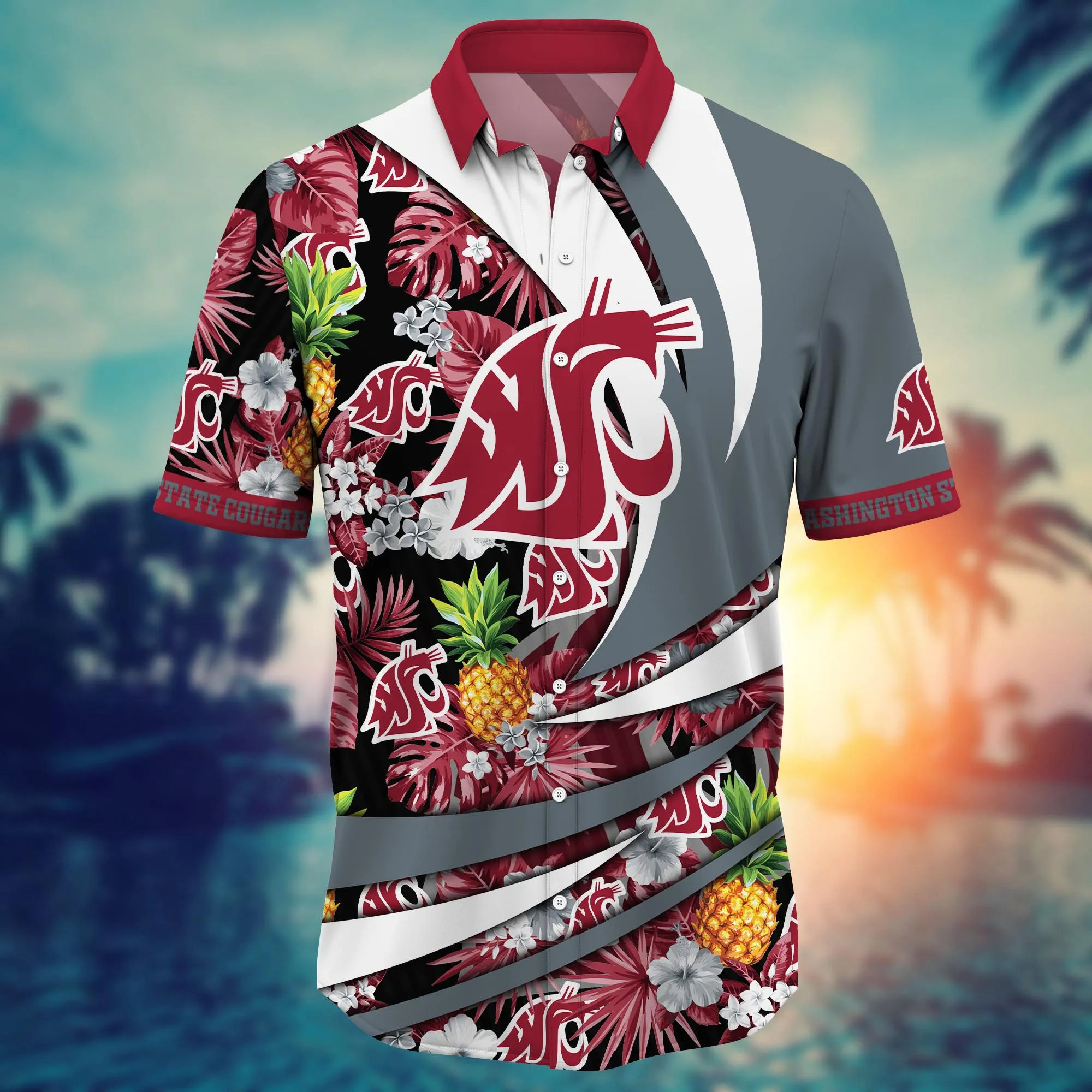 Washington State Cougars NCAA Hawaiian Shirt Sunburn Aloha Shirt