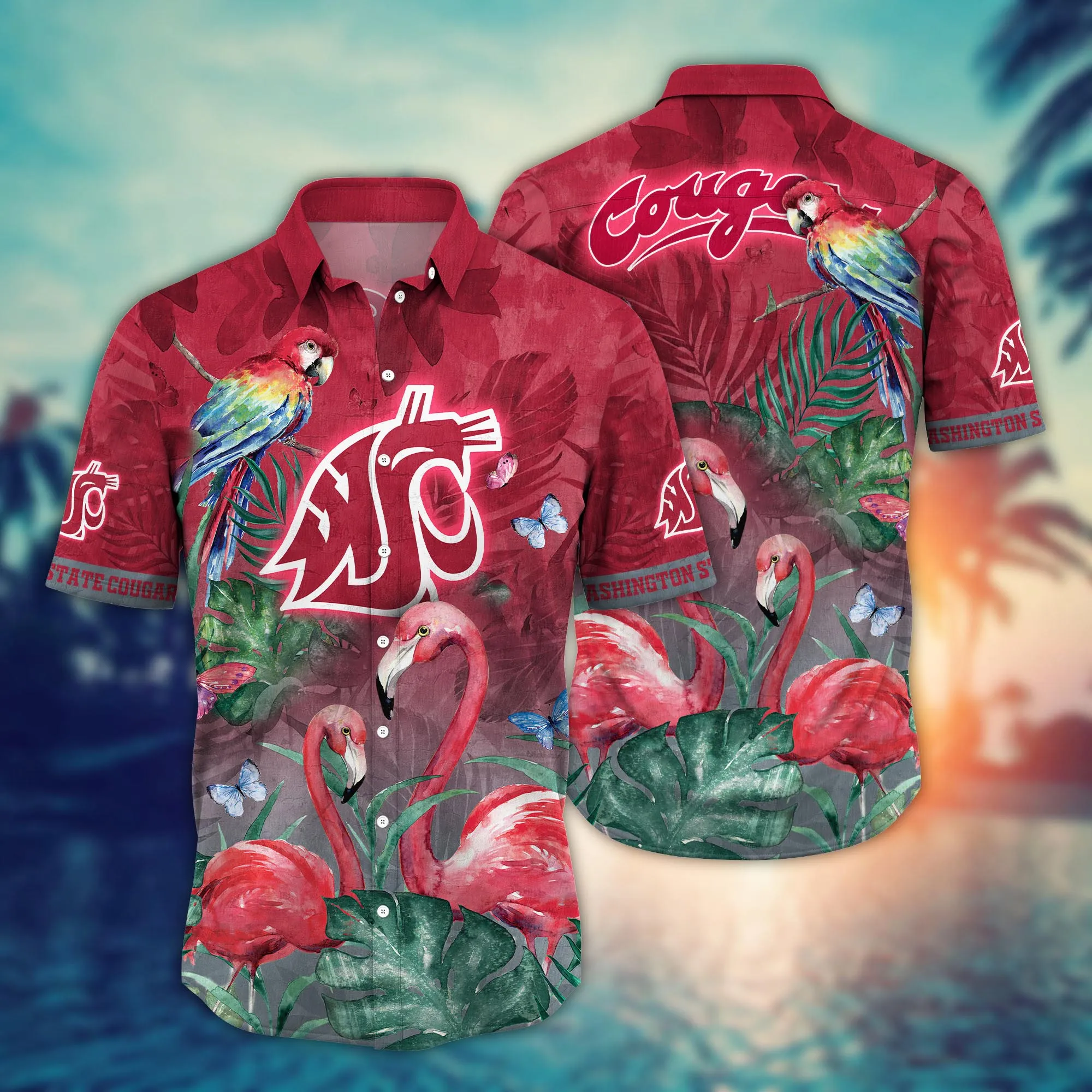 Washington State Cougars NCAA Hawaiian Shirt Sunning Aloha Shirt Washington State Cougars NCAA Hawaiian Shirt Sunning Aloha Shirt