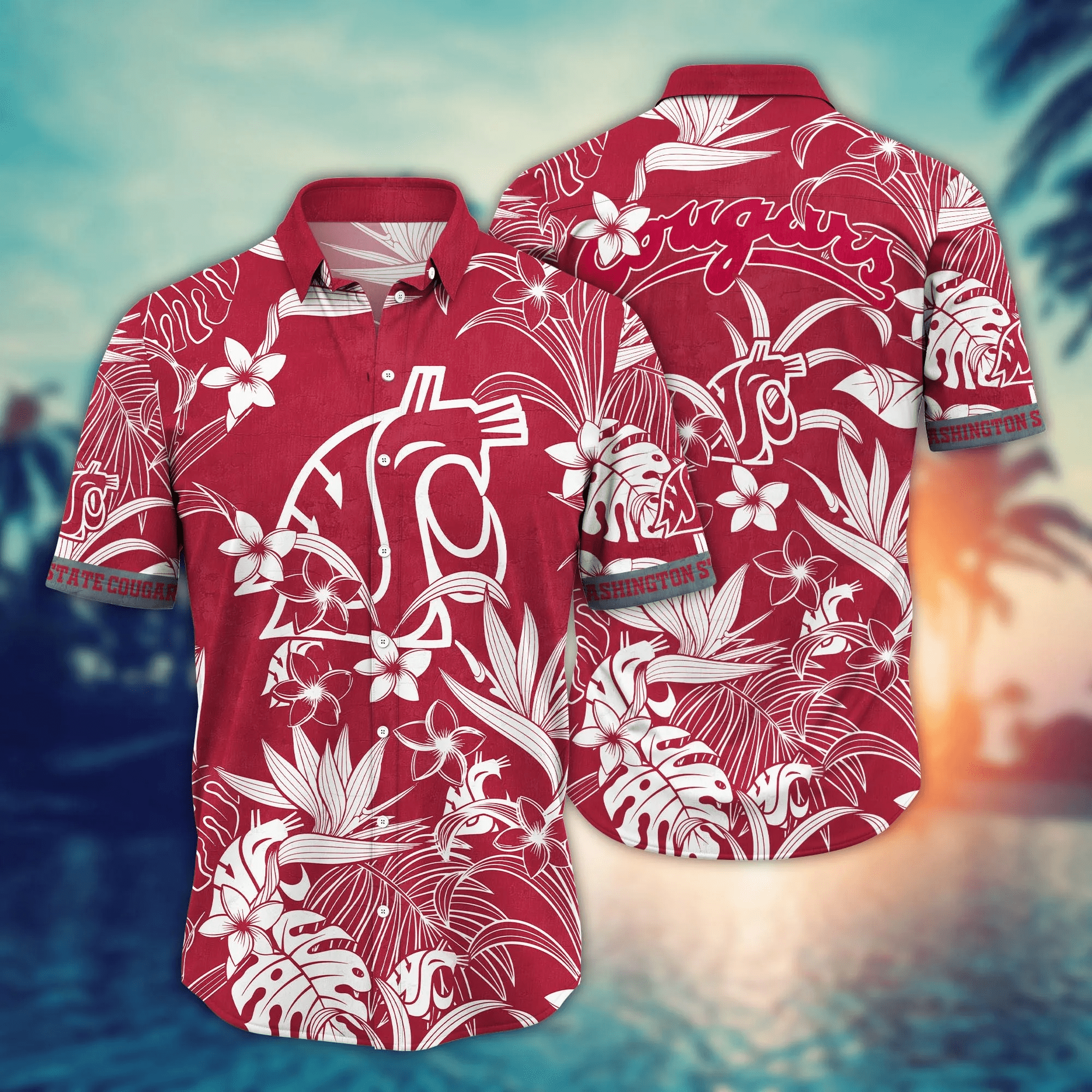 Washington State Cougars NCAA Hawaiian Shirt Sunningtime Aloha Shirt Washington State Cougars NCAA Hawaiian Shirt Sunningtime Aloha Shirt