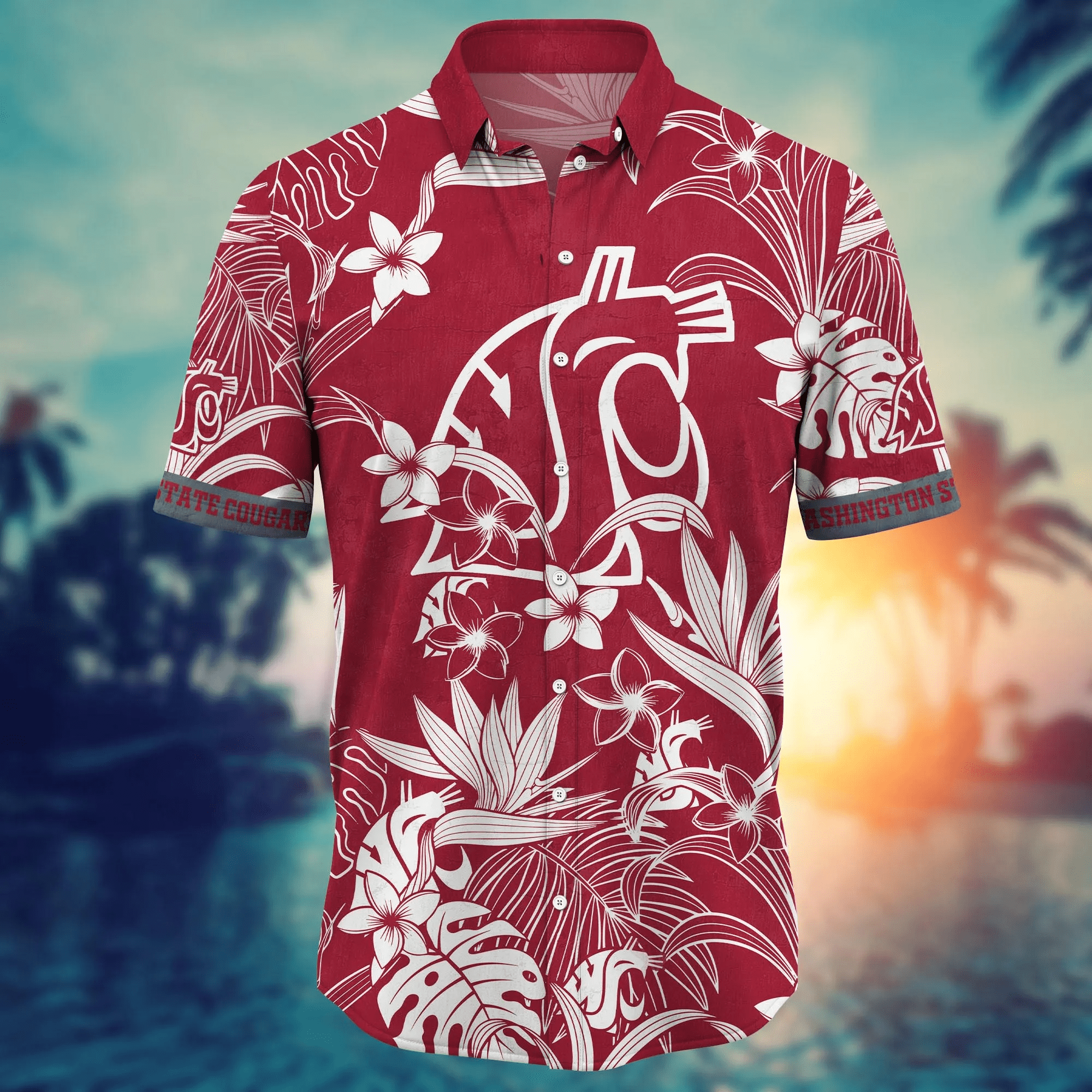Washington State Cougars NCAA Hawaiian Shirt Sunningtime Aloha Shirt