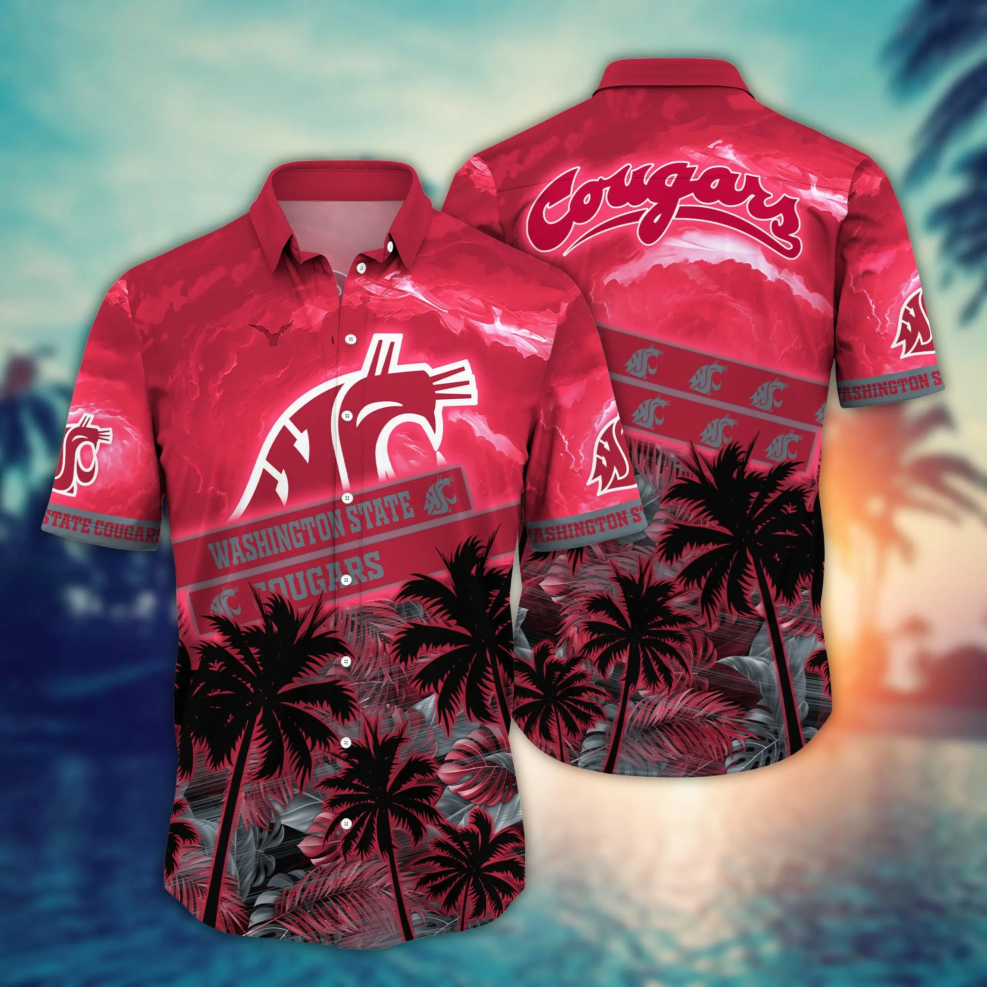 Washington State Cougars NCAA Hawaiian Shirt Sunny Aloha Shirt Washington State Cougars NCAA Hawaiian Shirt Sunny Aloha Shirt