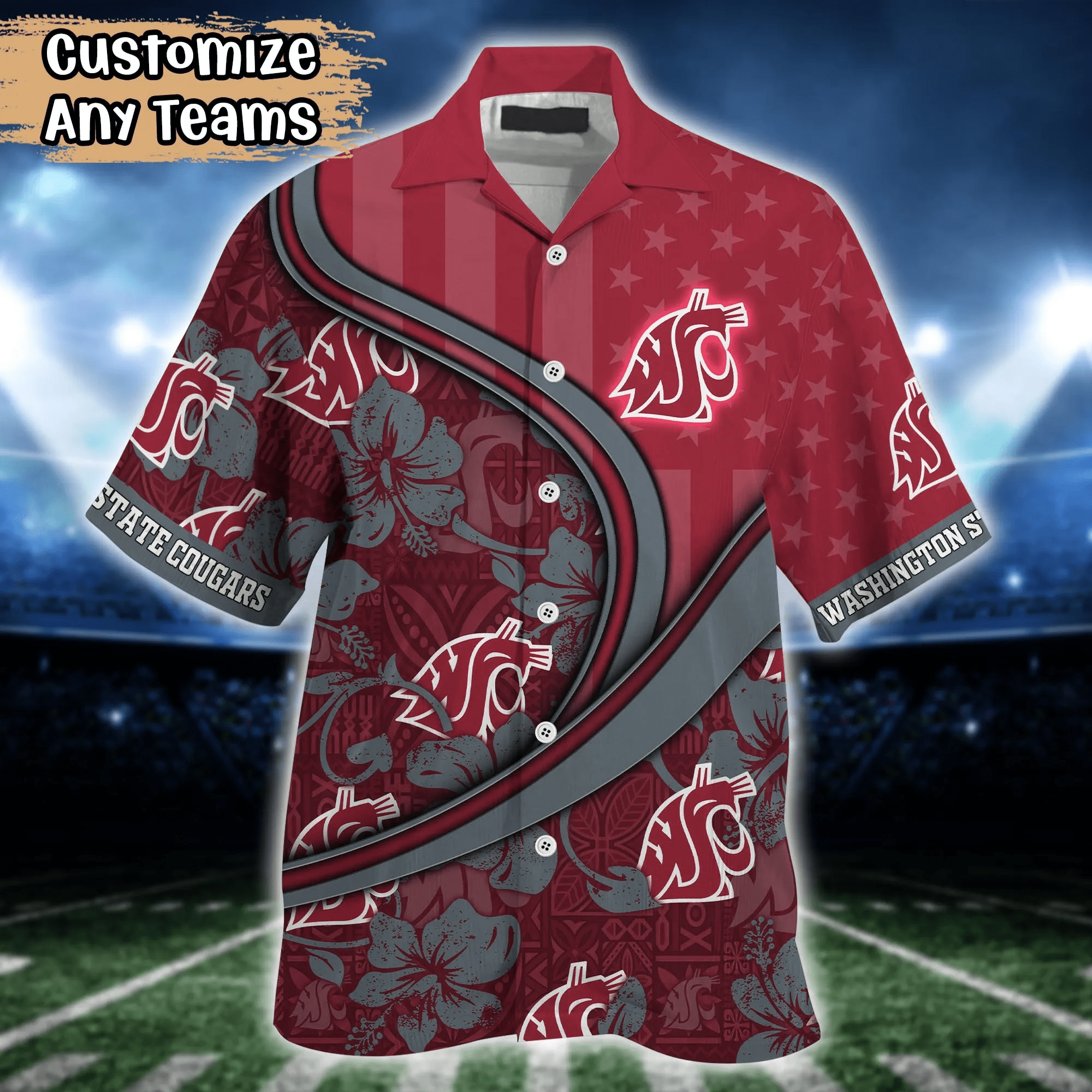 Washington State Cougars NCAA Us Flag Hawaiian Shirt Custom Summer Aloha Shirt