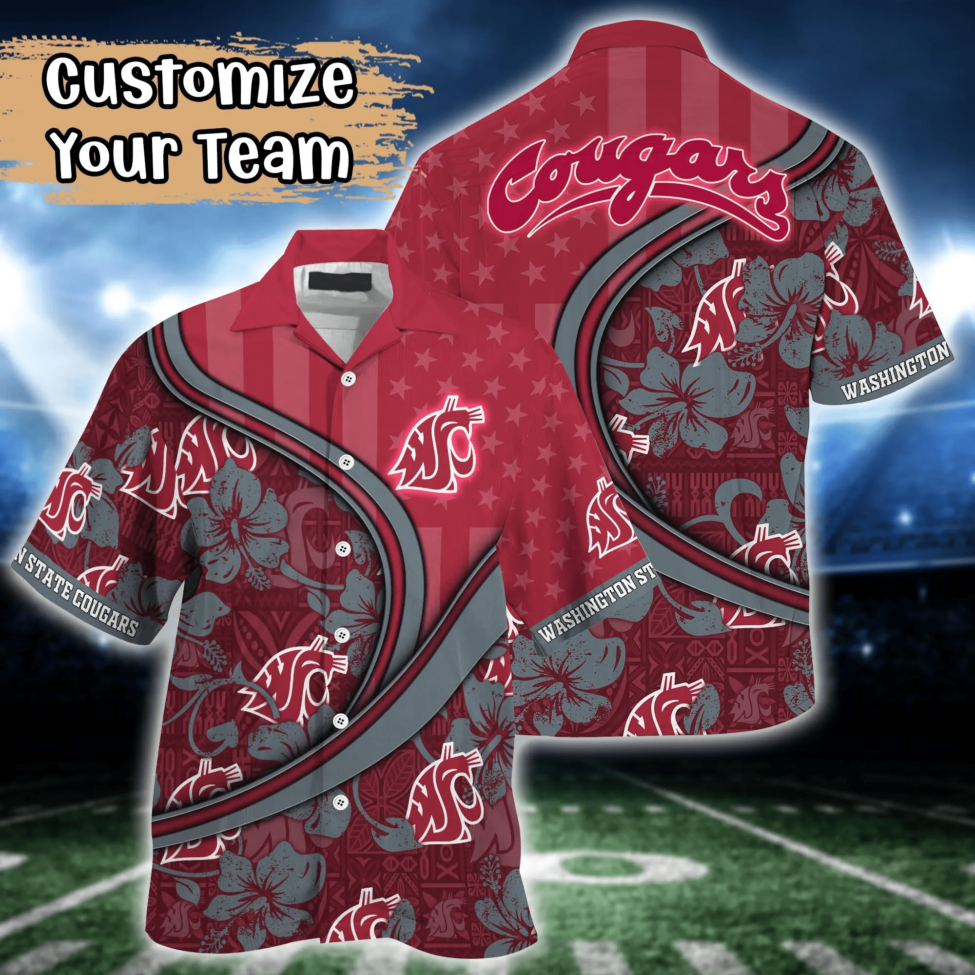 Washington State Cougars NCAA Us Flag Hawaiian Shirt Custom Summer Aloha Shirt