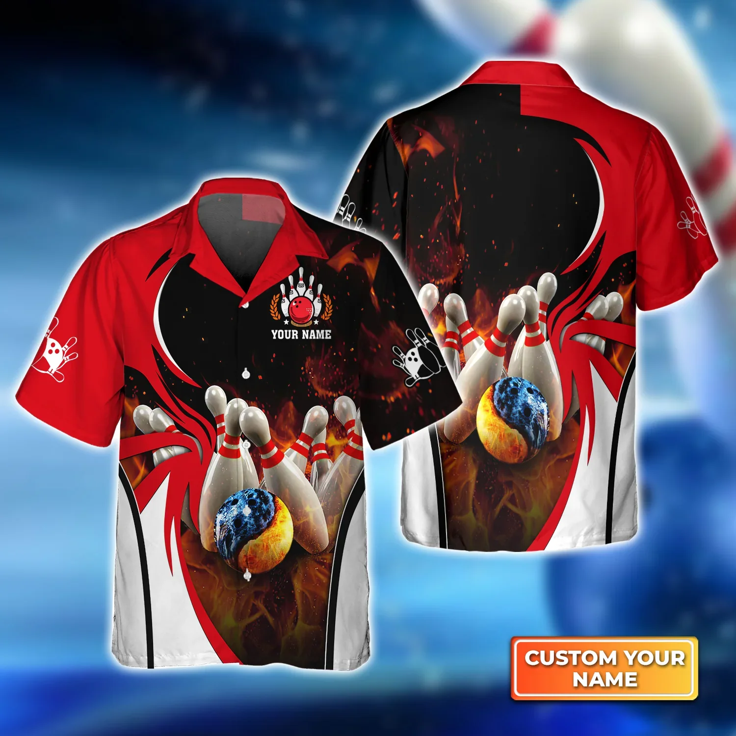 Water And Fire In Bowling Ball Trendy Hawaiian Shirt For Men, Women, Bowling Team