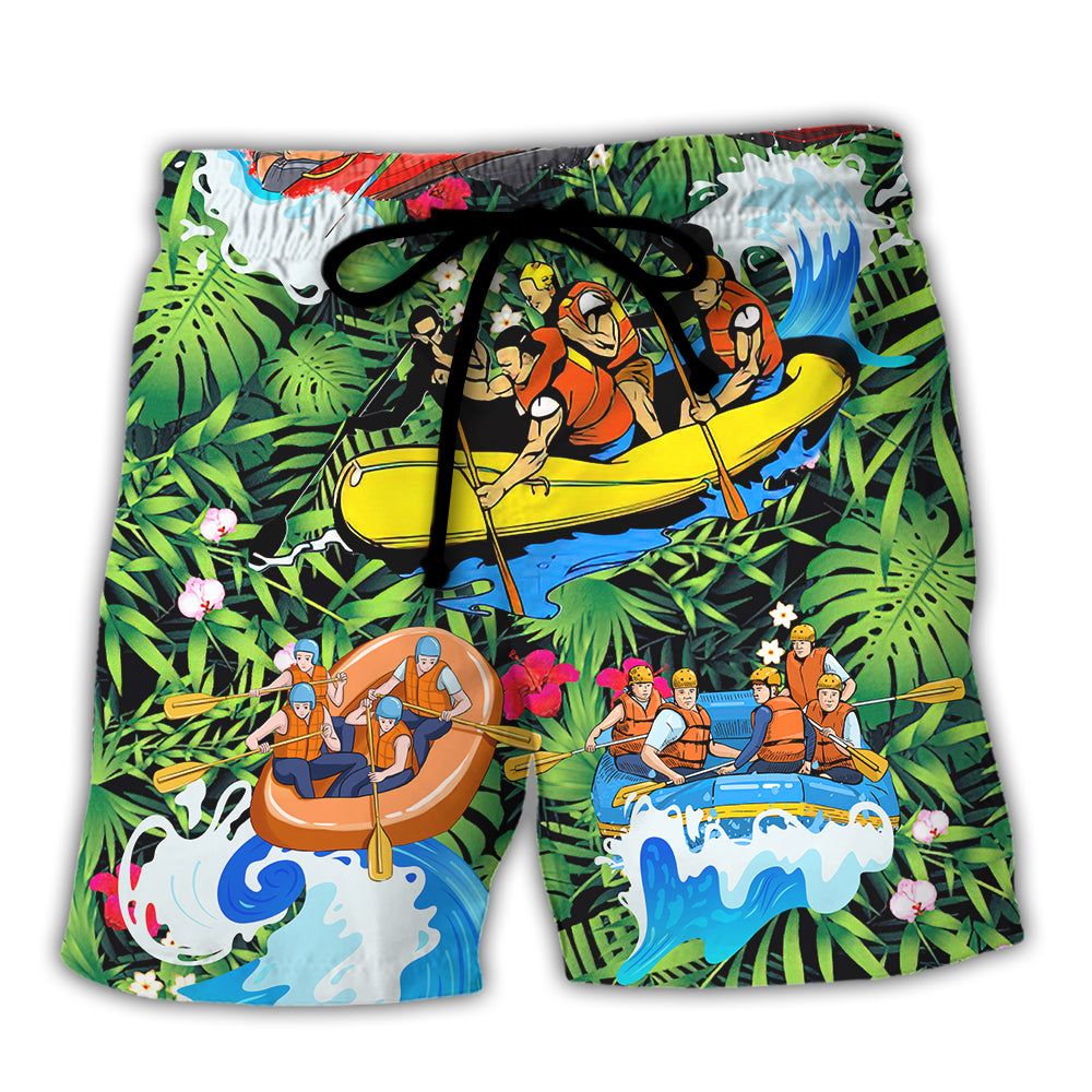 Water Rafting Lover Style Flower Tropical Trendy Aloha Hawaiian Beach Shorts Water Rafting Lover Style Flower Tropical Trendy Aloha Hawaiian Beach Shorts