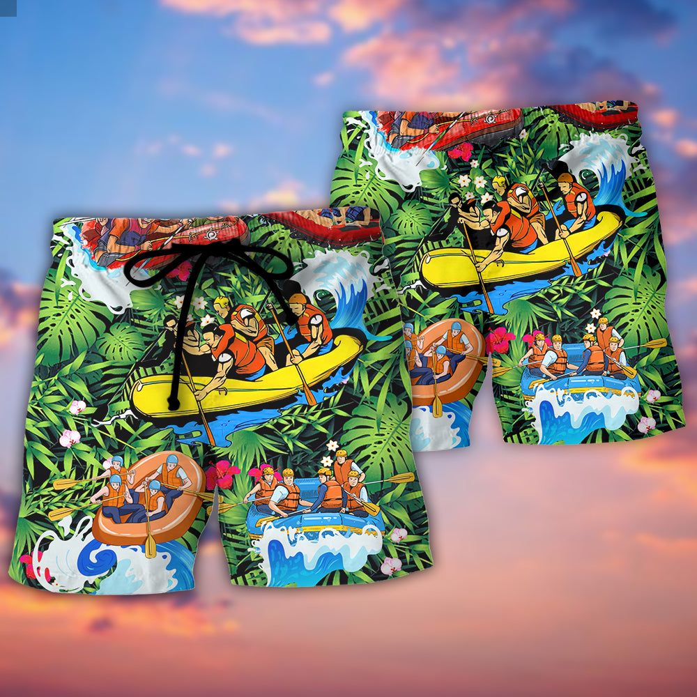 Water Rafting Lover Style Flower Tropical Trendy Aloha Hawaiian Beach Shorts