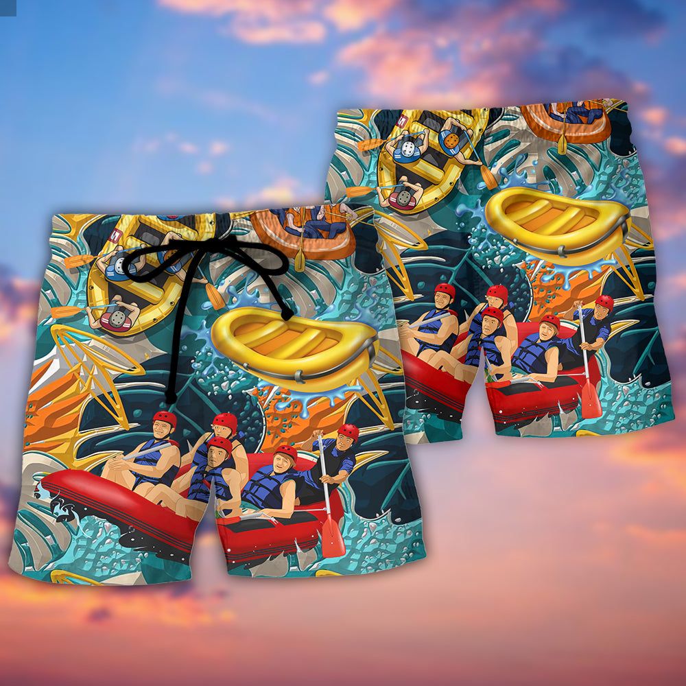 Water Rafting River Rafting Team Lover Tropical Style Trendy Aloha Hawaiian Beach Shorts
