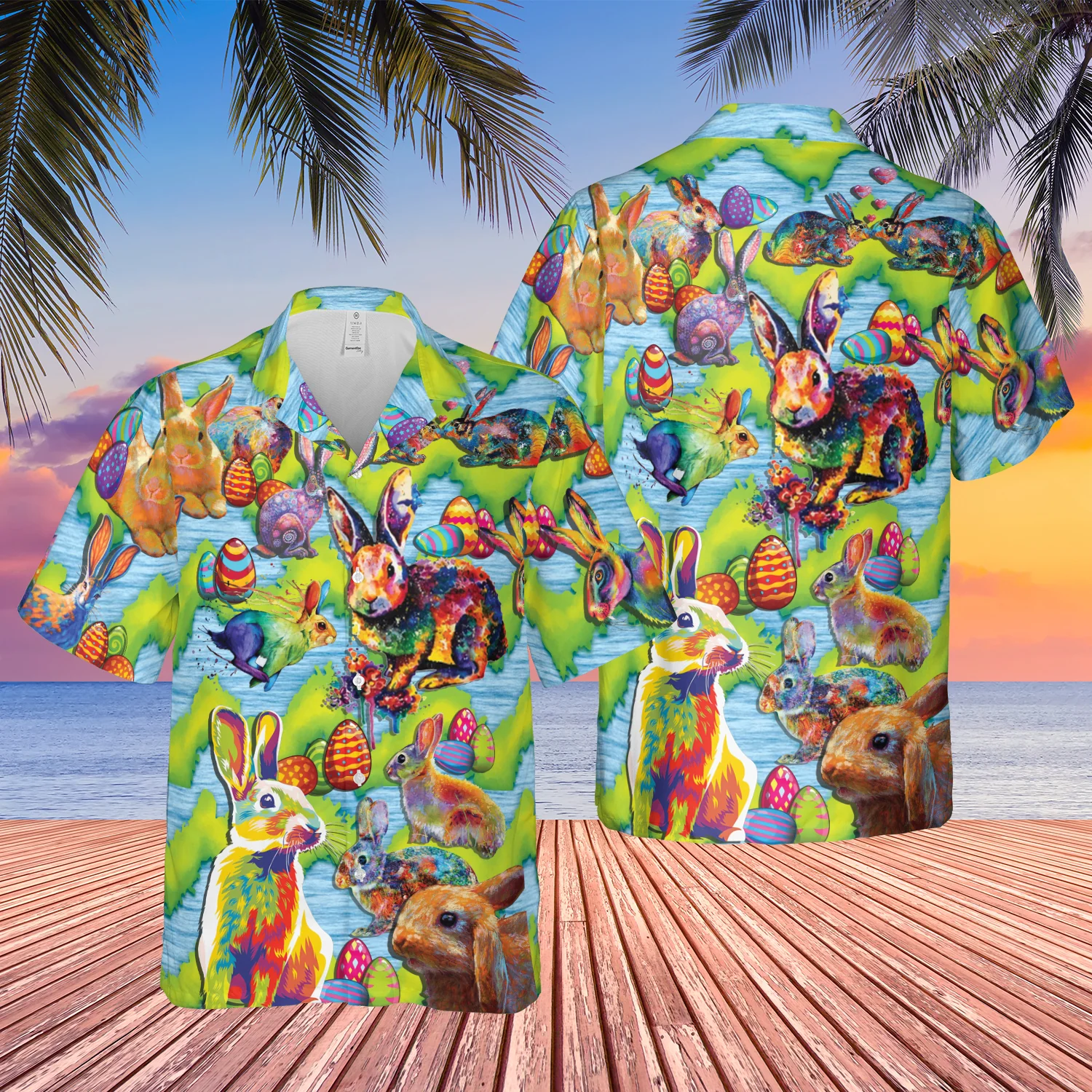 Watercolor Bunny Celebrates Easter on Hawaiian Shirt