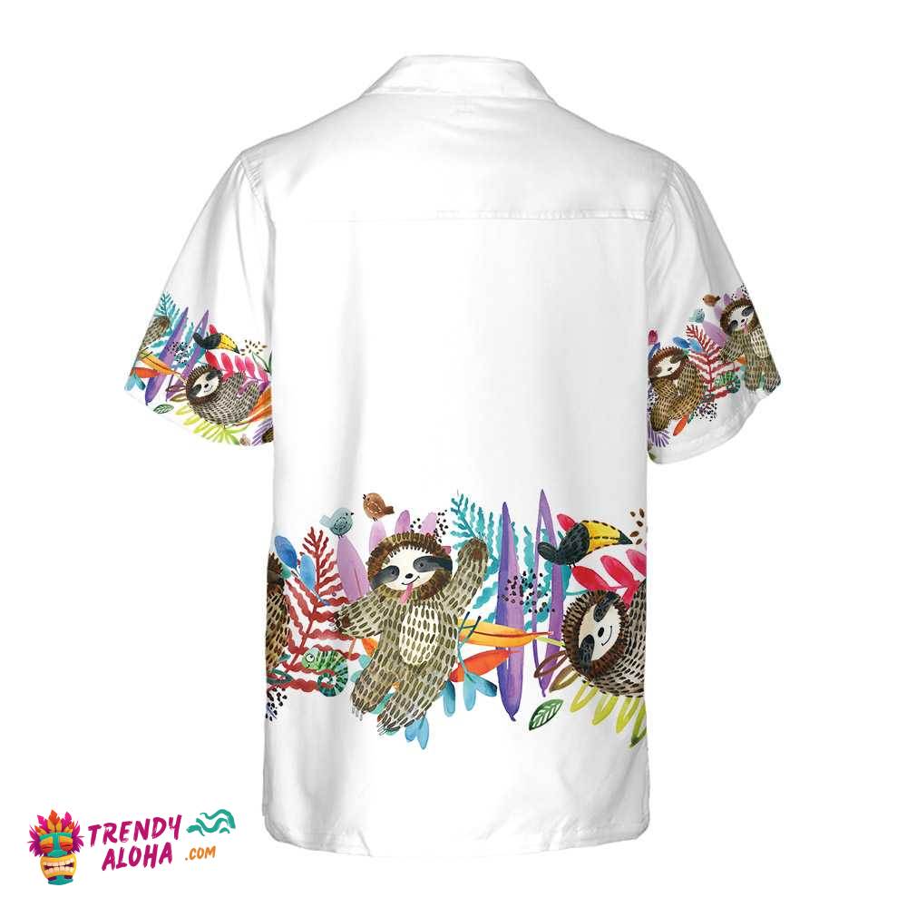 Watercolor Cute Sloth And Tropical Plant Hawaiian Shirt, Funny Sloth Shirt For Adults, Sloth Themed Gift Idea