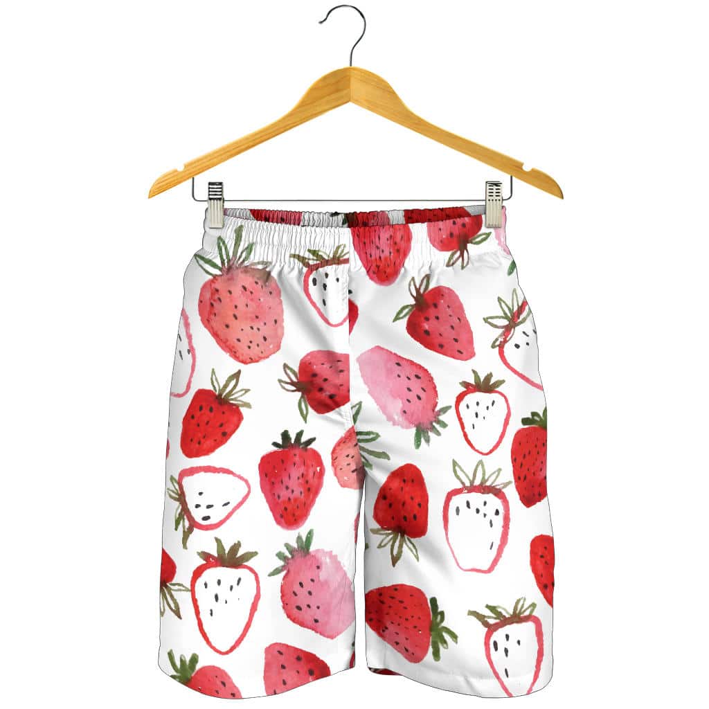 Watercolor Hand Drawn Beautiful Strawberry Pattern For Men Women Kid Shorts