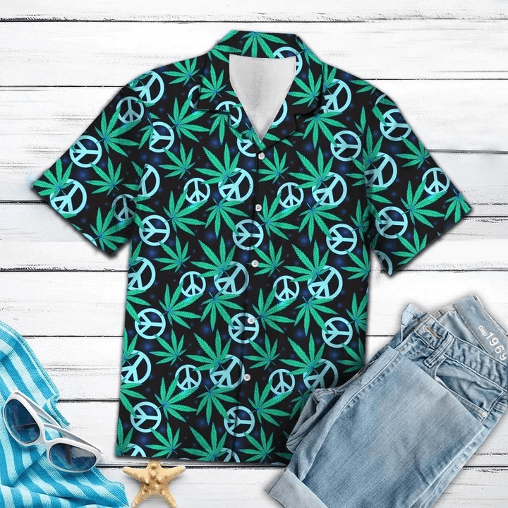 Watercolor Hippie Leaves Peace Sign Trendy Hawaiian Shirt Watercolor Hippie Leaves Peace Sign Trendy Hawaiian Shirt